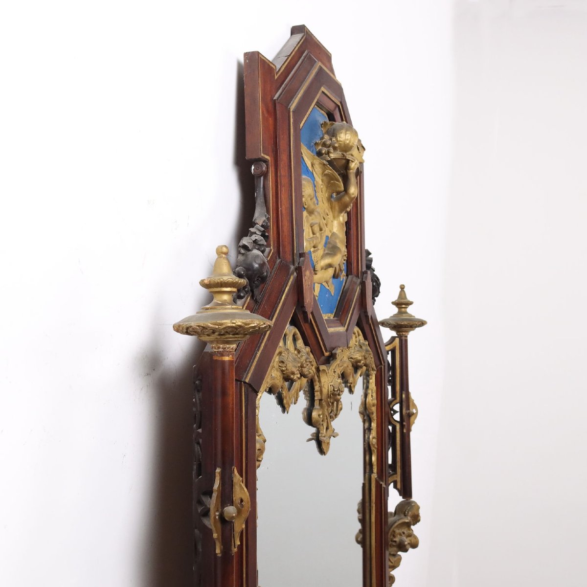 Miroir Éclectique Ancien Acajou Italie XIXe Siècle Original-photo-7