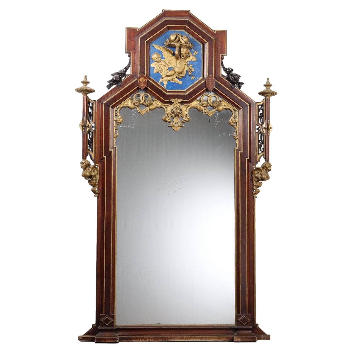 Miroir Éclectique Ancien Acajou Italie XIXe Siècle Original
