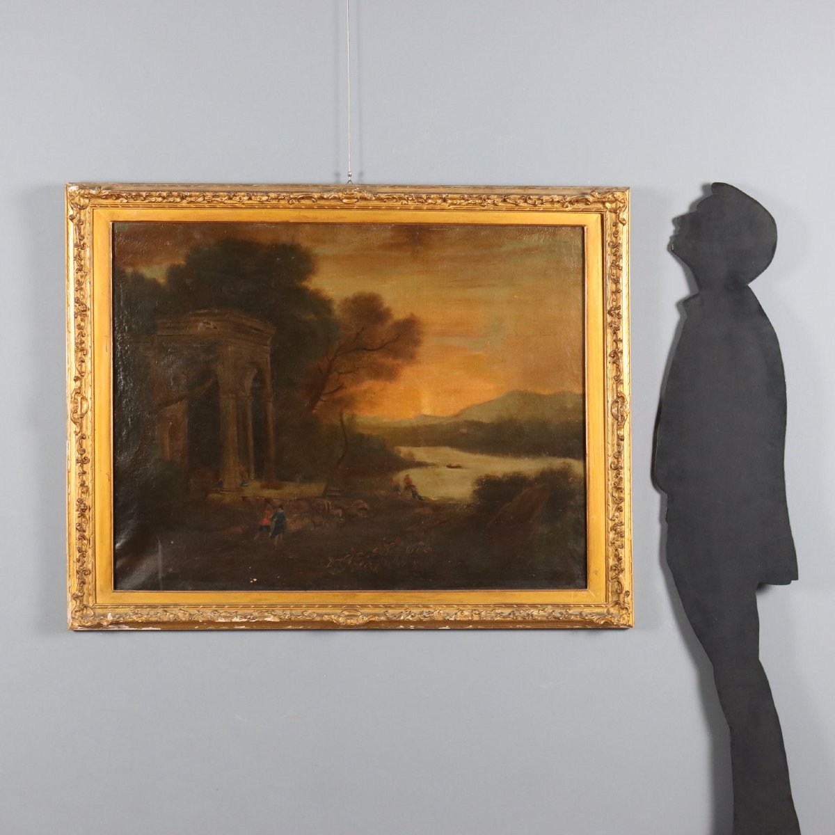 Antique Painting Landscape With Architecture Oil On Canvas XVIII Century-photo-2