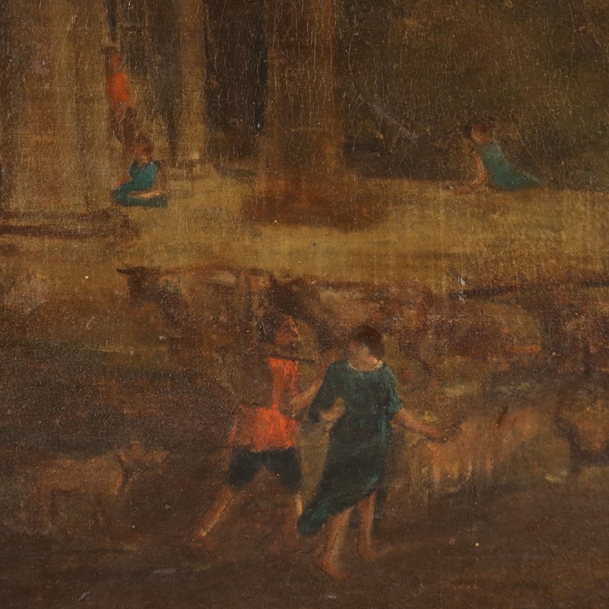 Antique Painting Landscape With Architecture Oil On Canvas XVIII Century-photo-4