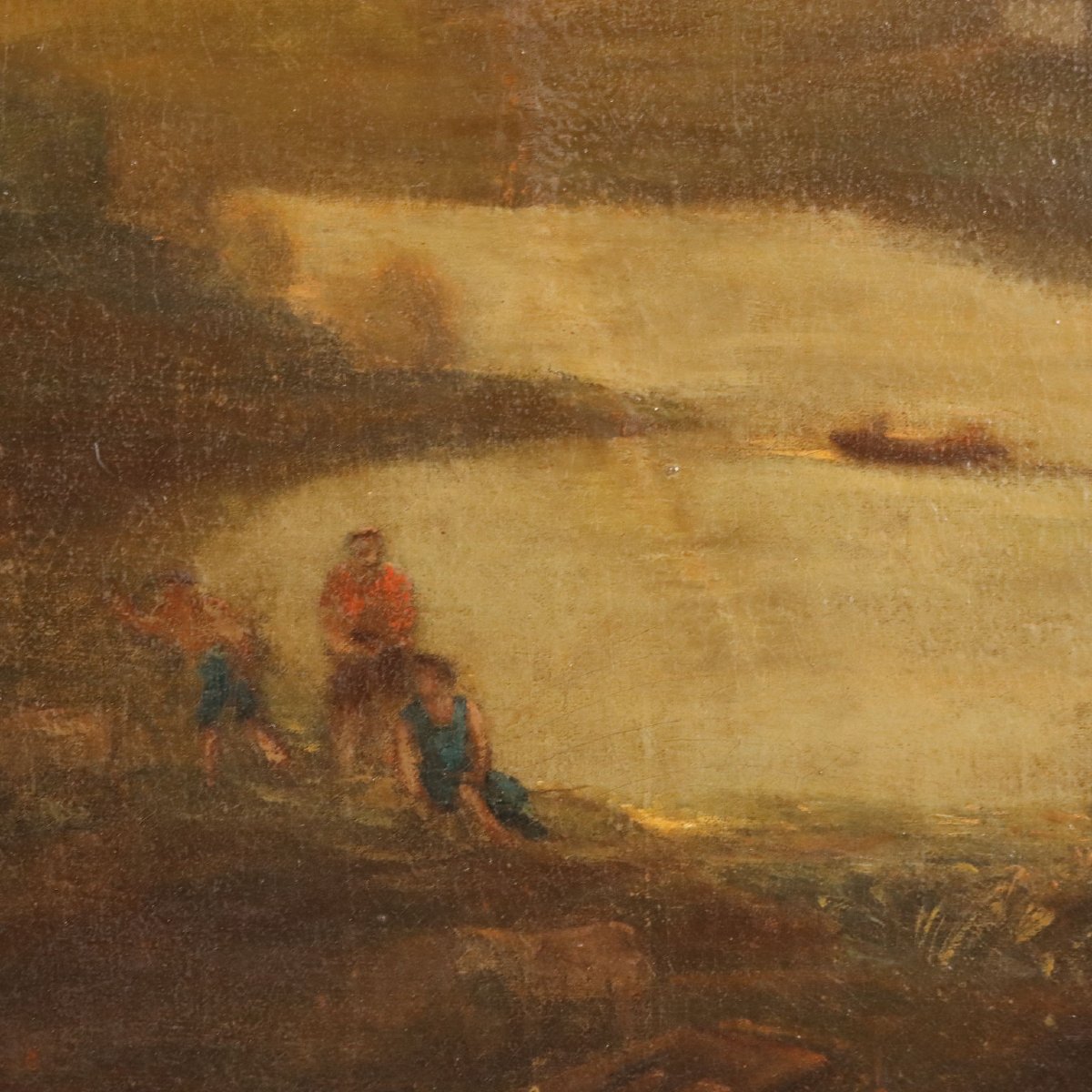 Antique Painting Landscape With Architecture Oil On Canvas XVIII Century-photo-1