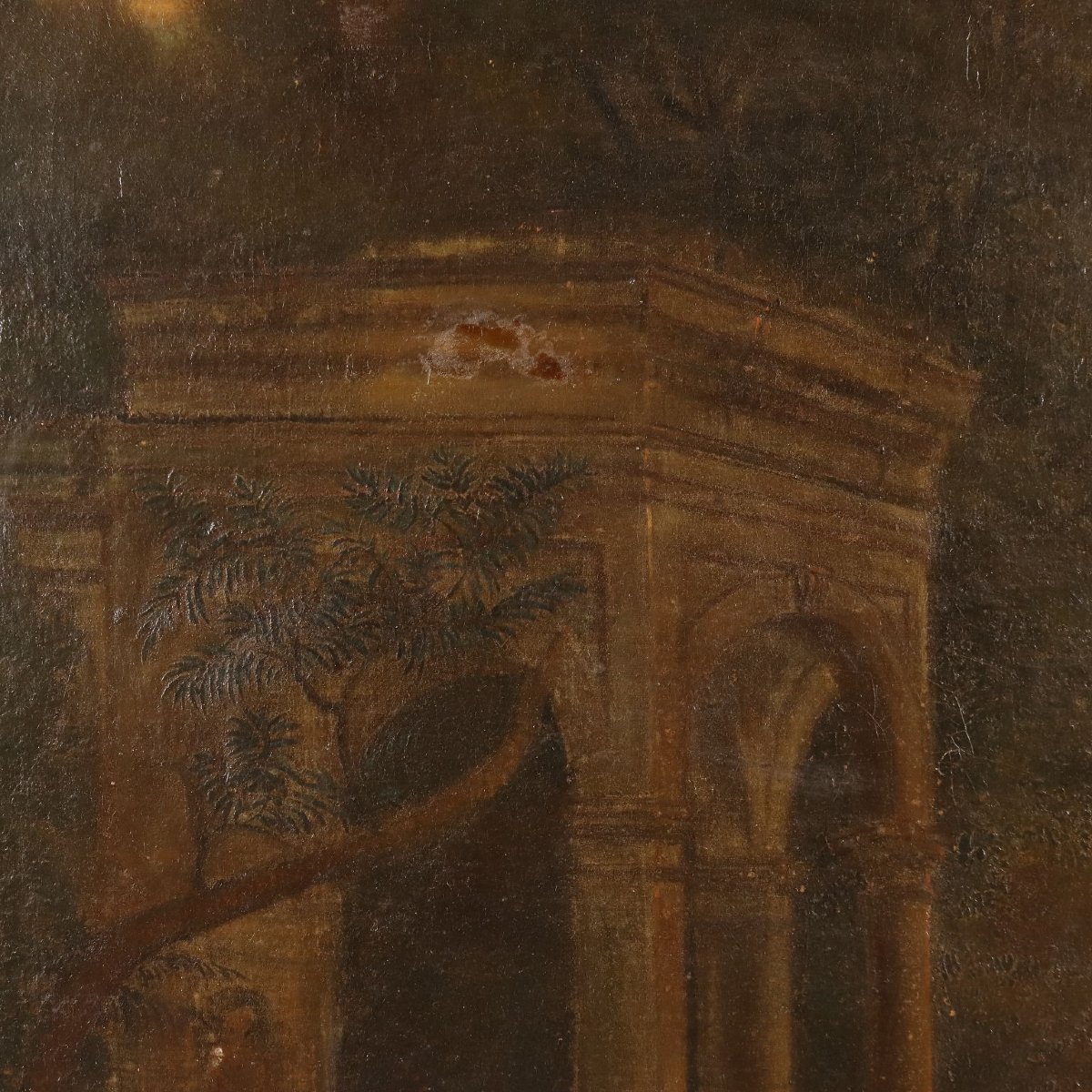 Antique Painting Landscape With Architecture Oil On Canvas XVIII Century-photo-3
