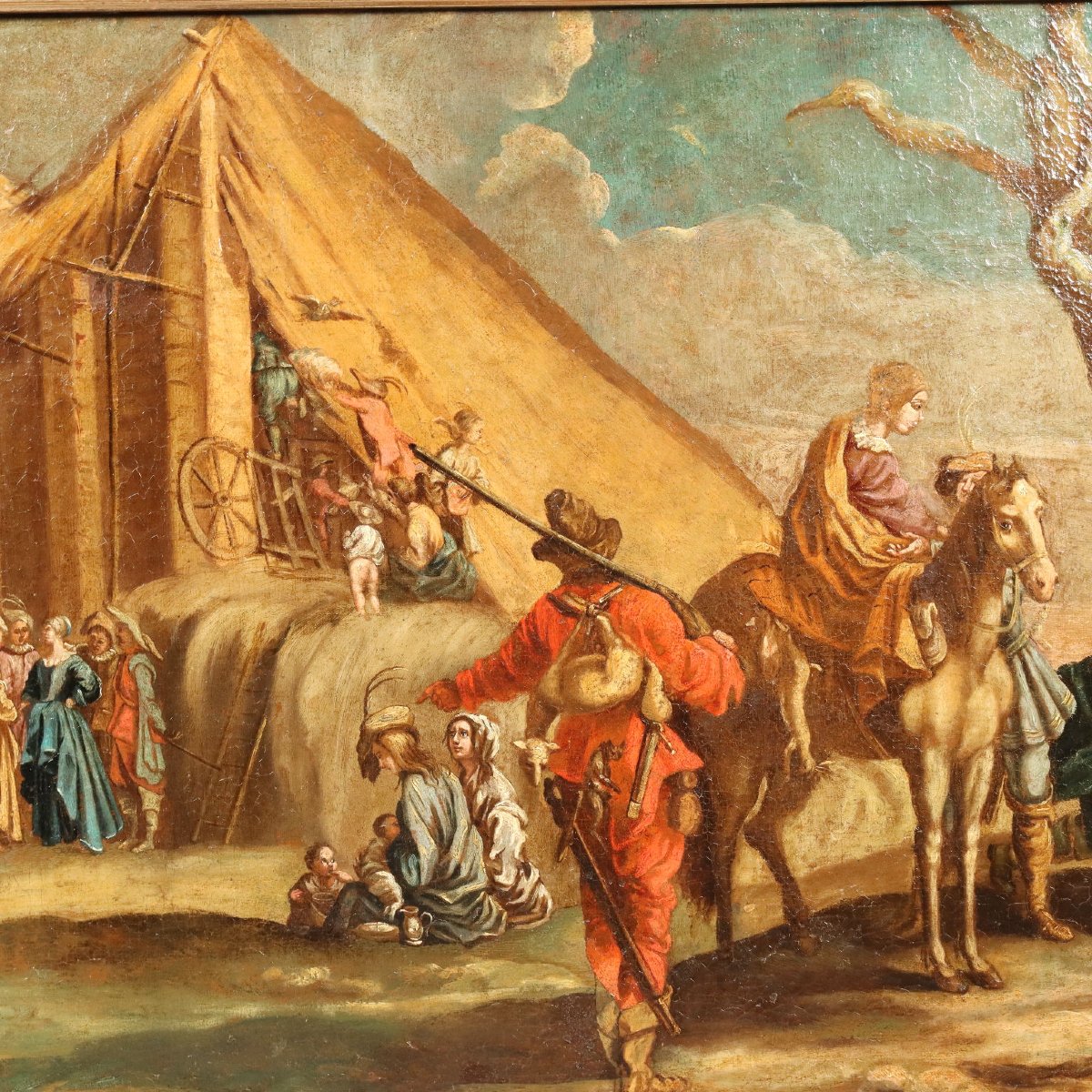 Scène de Vie Populaire Tableau Ancien Huile sur Toile XVIIIe Siècle Original-photo-3