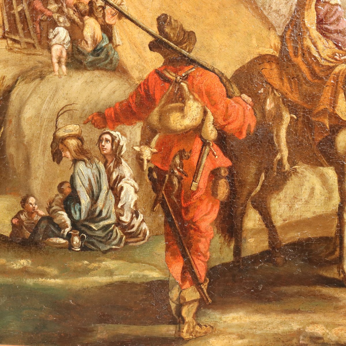 Scène de Vie Populaire Tableau Ancien Huile sur Toile XVIIIe Siècle Original-photo-4