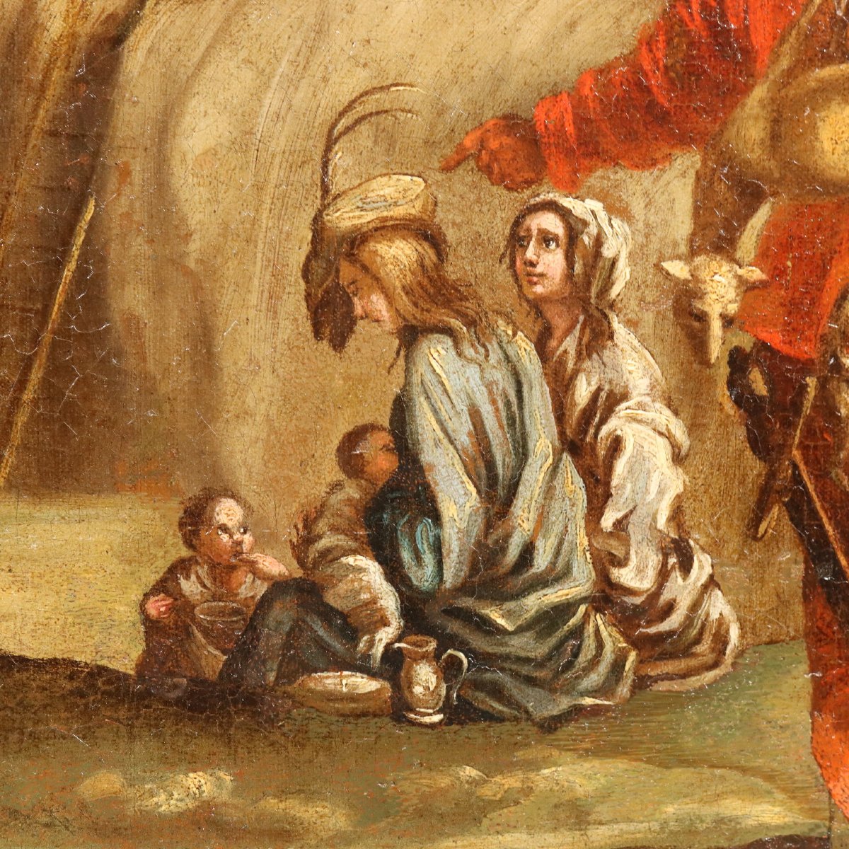 Scène de Vie Populaire Tableau Ancien Huile sur Toile XVIIIe Siècle Original-photo-2