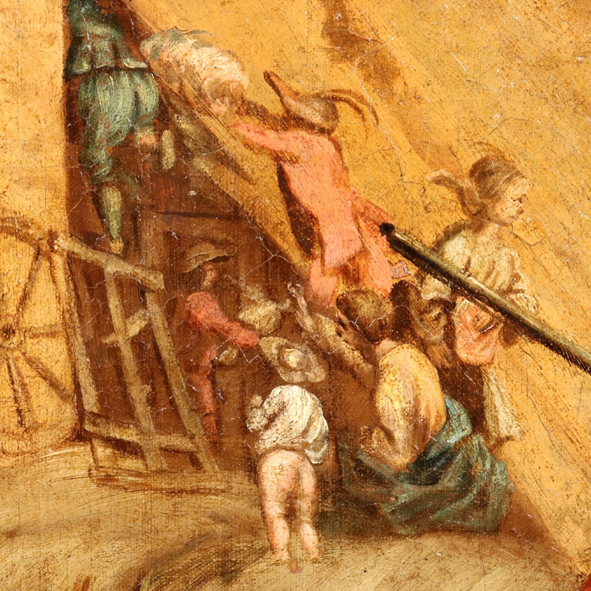 Scène de Vie Populaire Tableau Ancien Huile sur Toile XVIIIe Siècle Original-photo-3