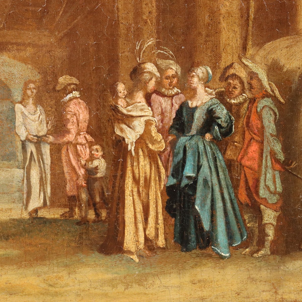 Scène de Vie Populaire Tableau Ancien Huile sur Toile XVIIIe Siècle Original-photo-4
