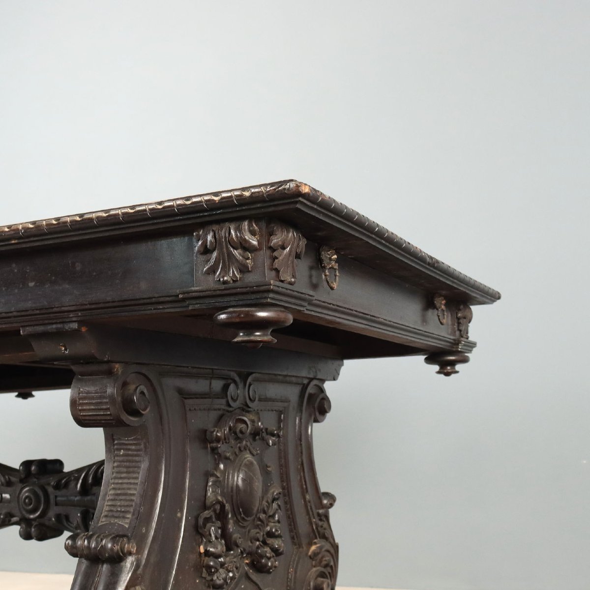 Neo-renaissance Table In Ebonized Walnut, Italy, Late 19th Century-photo-2