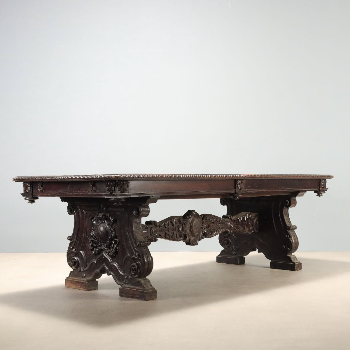Neo-renaissance Table In Ebonized Walnut, Italy, Late 19th Century-photo-3