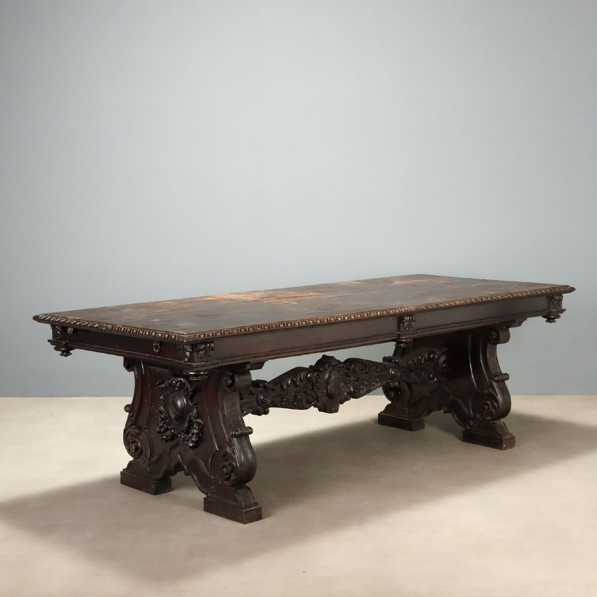 Neo-renaissance Table In Ebonized Walnut, Italy, Late 19th Century