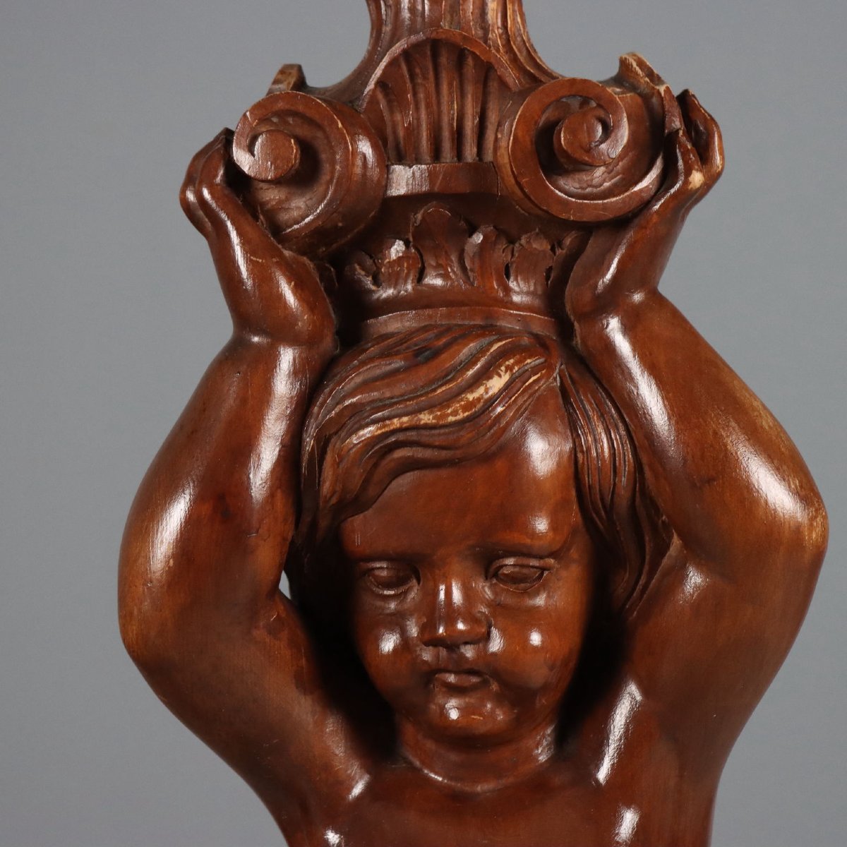 Wooden Floor Lamp With Putto - Italy, 19th Century-photo-4