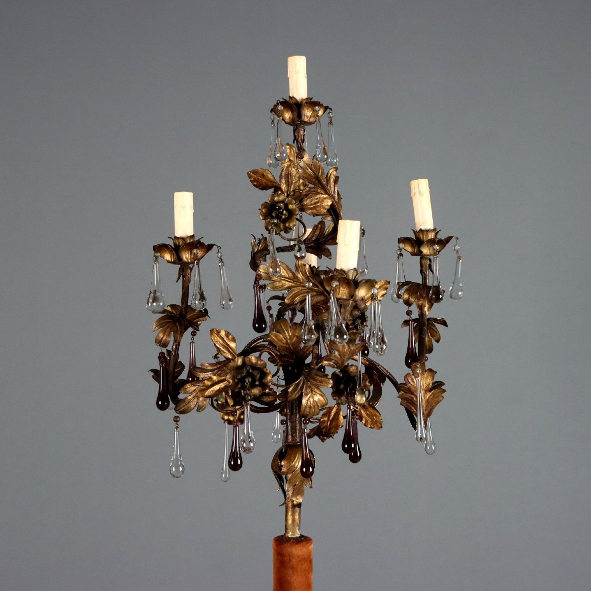 Wooden Floor Lamp With Putto - Italy, 19th Century-photo-2