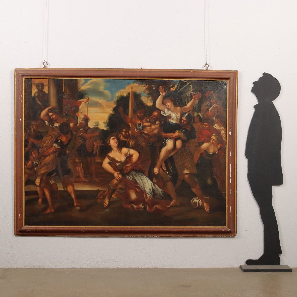 Tableau Ancien '600 L'Enlèvement des Sabines Huile sur Toile Cadre-photo-2