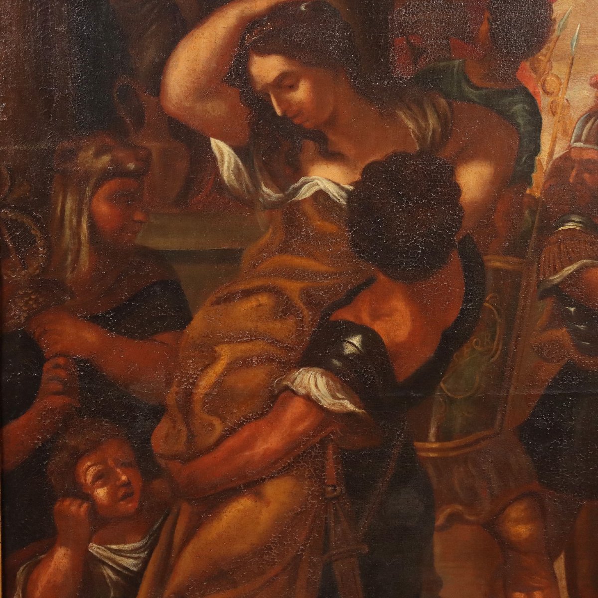 Tableau Ancien '600 L'Enlèvement des Sabines Huile sur Toile Cadre-photo-3