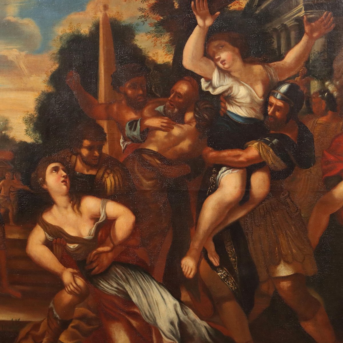 Tableau Ancien '600 L'Enlèvement des Sabines Huile sur Toile Cadre-photo-1