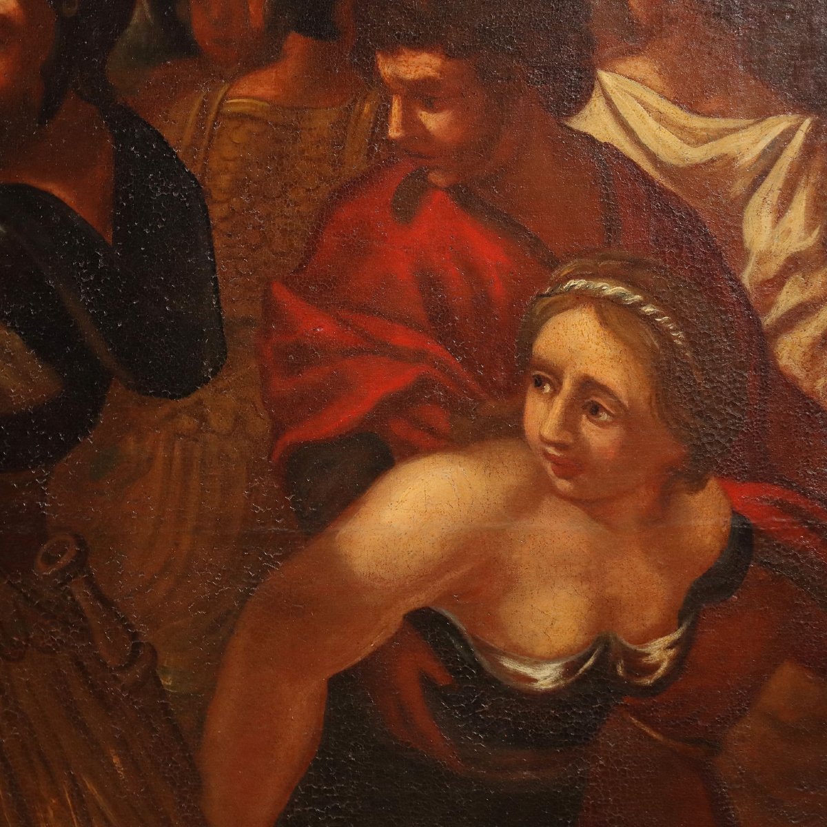 Tableau Ancien '600 L'Enlèvement des Sabines Huile sur Toile Cadre-photo-2
