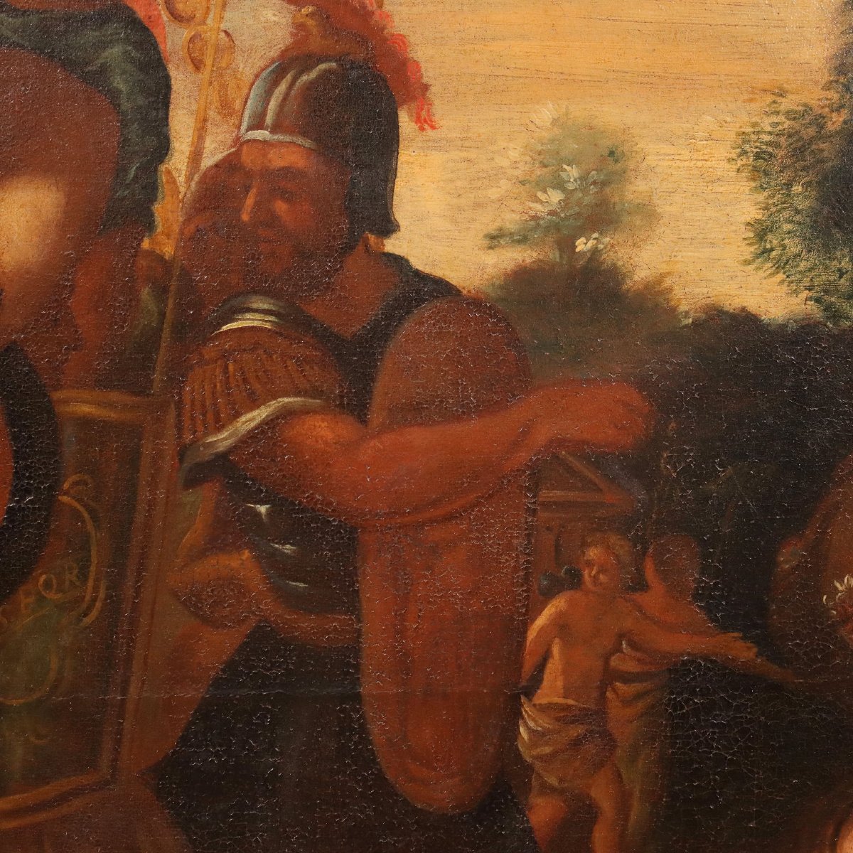 Tableau Ancien '600 L'Enlèvement des Sabines Huile sur Toile Cadre-photo-4