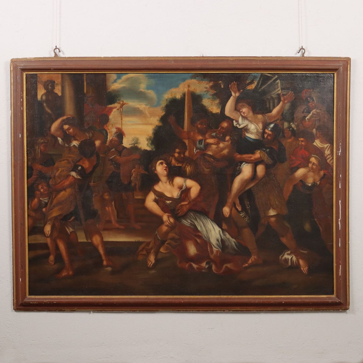 Tableau Ancien '600 L'Enlèvement des Sabines Huile sur Toile Cadre