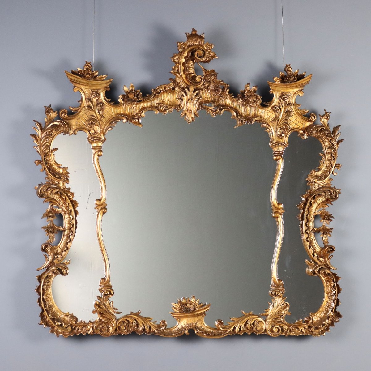 Carved And Gilded Wooden Mirror, Italy, Early 20th Century