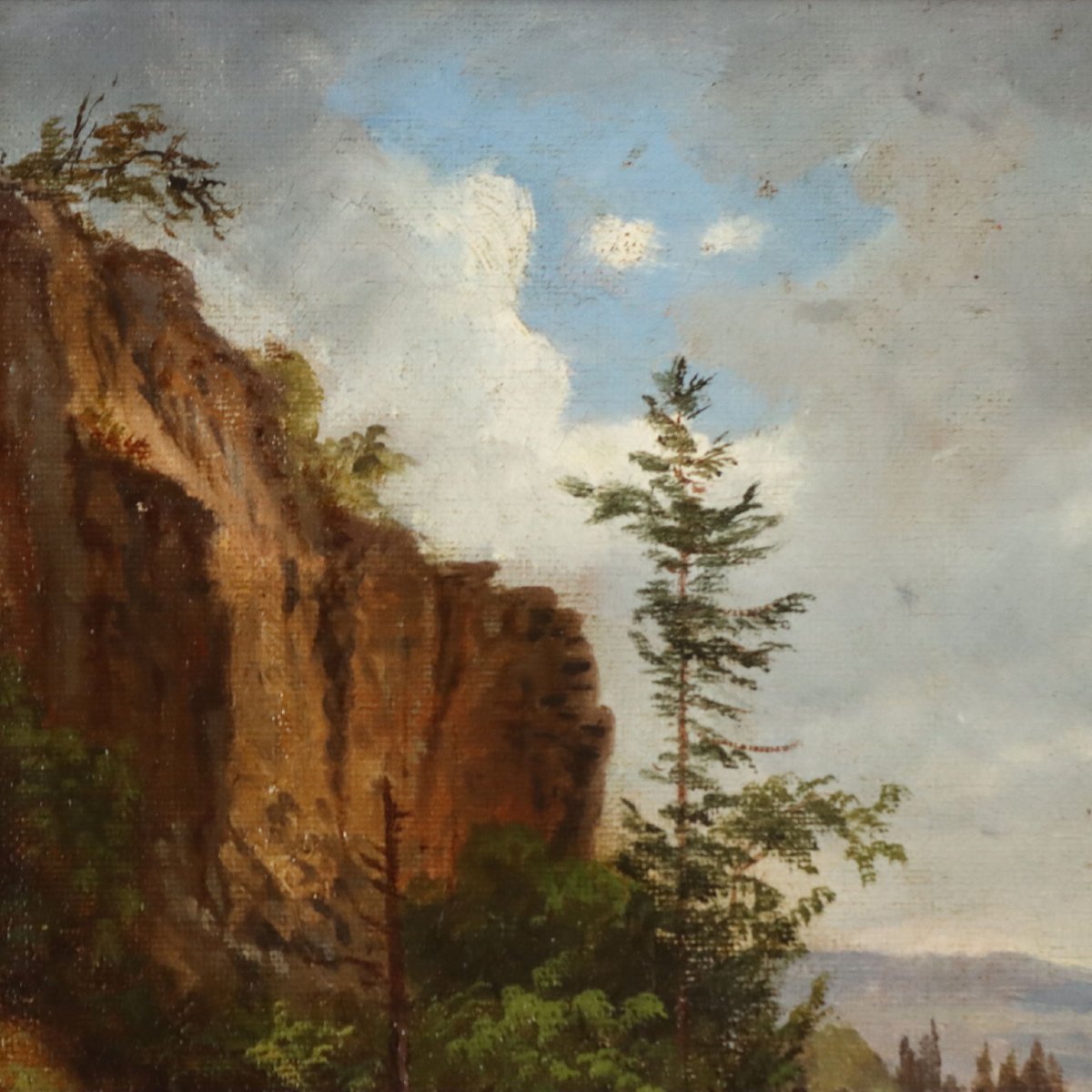 Tableau Ancien Signé Ernst Gustav Doerell Paysage de Montagne '800 Original-photo-4