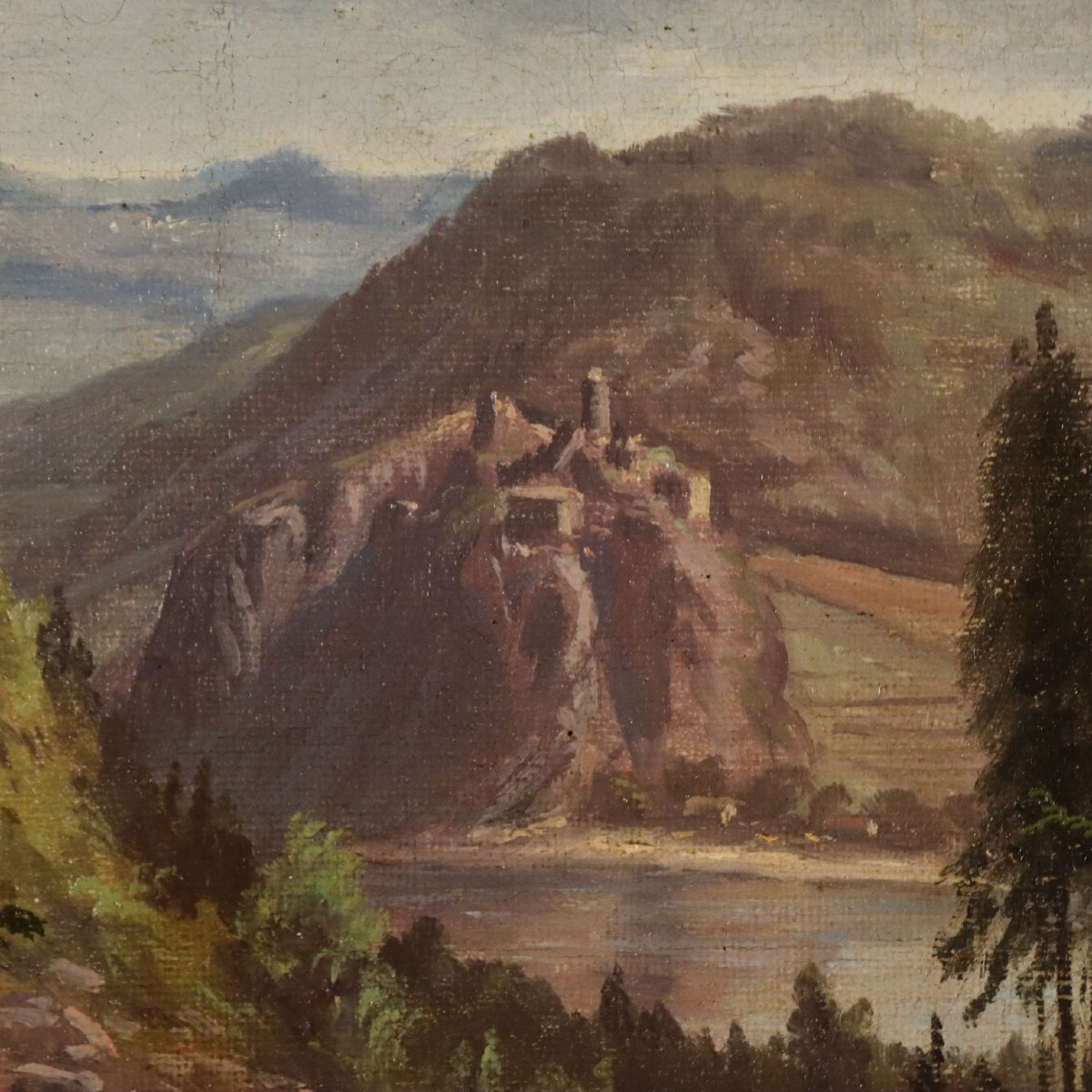 Tableau Ancien Signé Ernst Gustav Doerell Paysage de Montagne '800 Original-photo-1