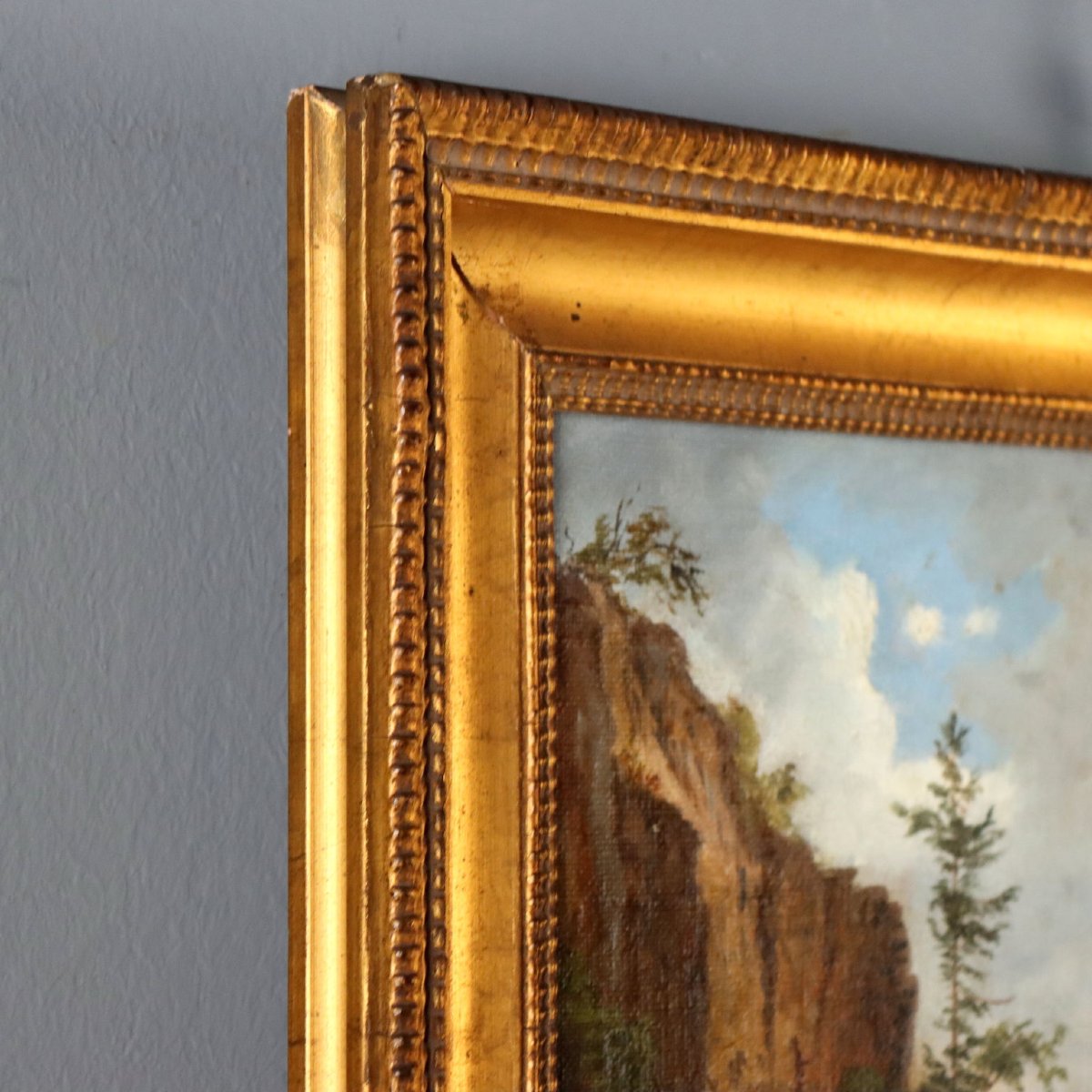 Tableau Ancien Signé Ernst Gustav Doerell Paysage de Montagne '800 Original-photo-4