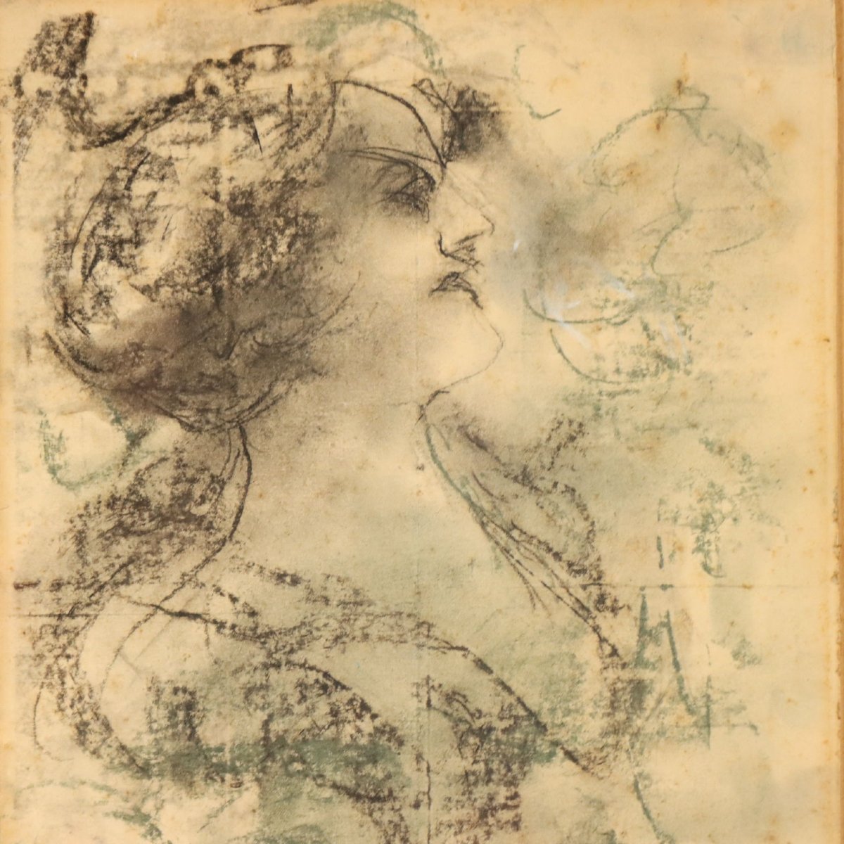 Antique Drawing Signed Antonio Mancini Mixed Technique XIX Century Original-photo-3