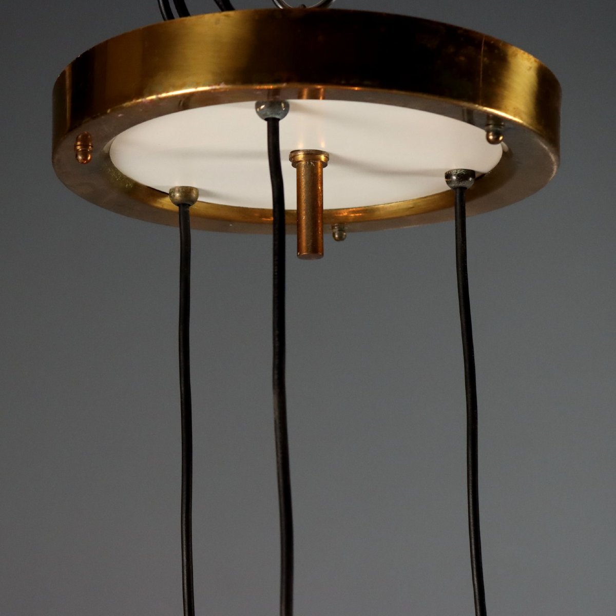Vintage Ceiling Lamp Brass Smoked Glass Design Italy 1960s Original-photo-4