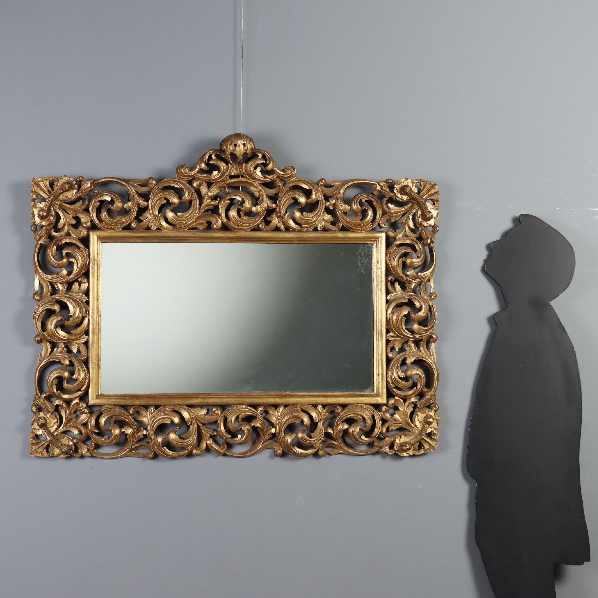 Miroir Style Baroque en Bois Doré - Italie XXe Siècle-photo-2