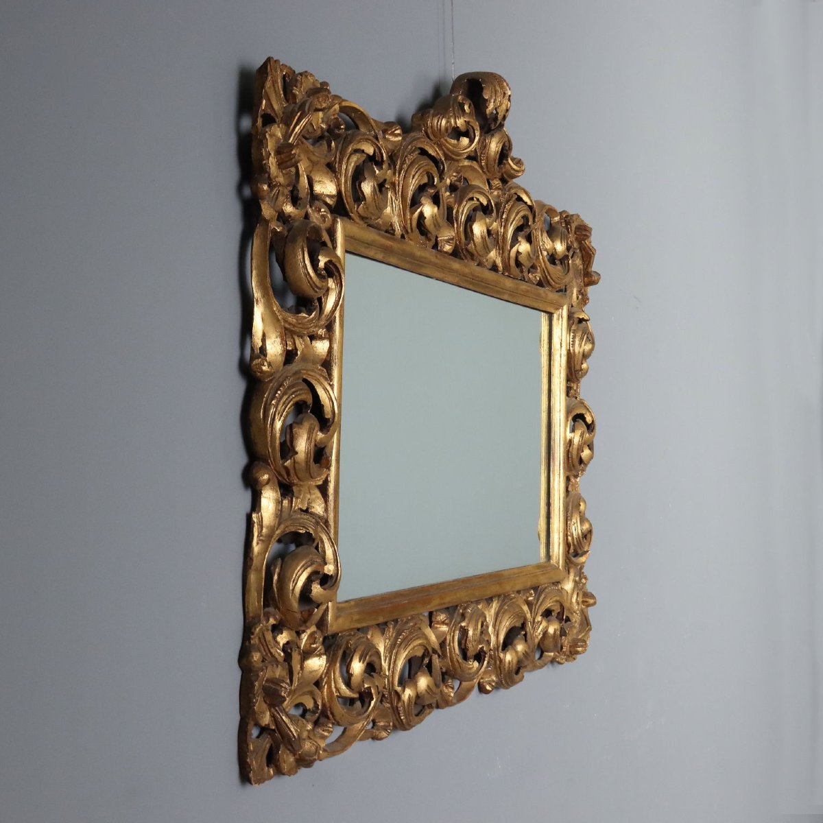 Miroir Style Baroque en Bois Doré - Italie XXe Siècle-photo-3