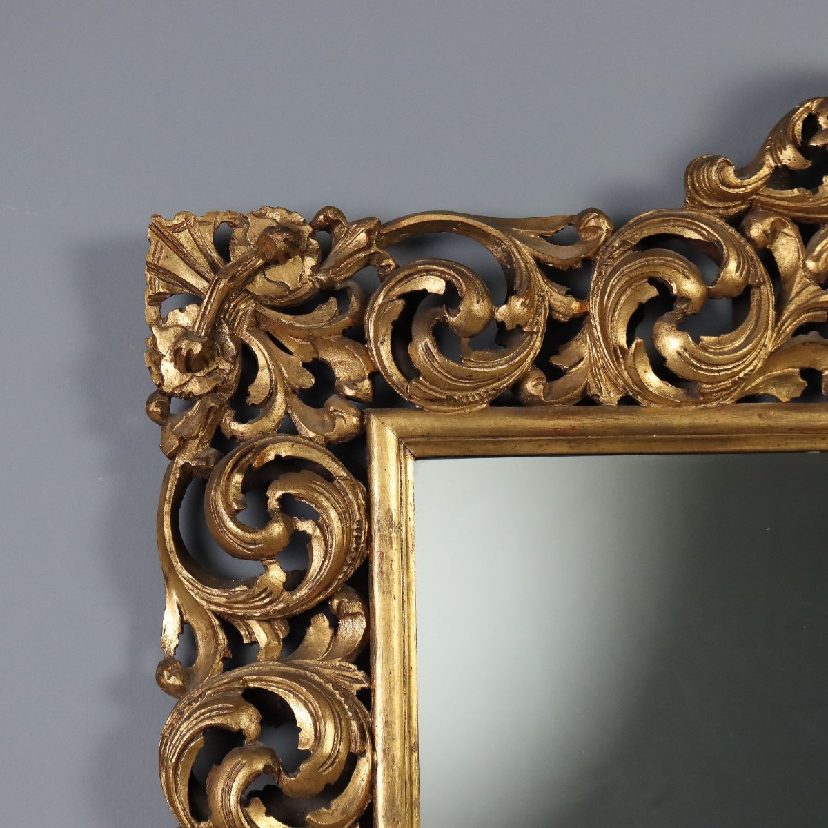 Miroir Style Baroque en Bois Doré - Italie XXe Siècle-photo-4