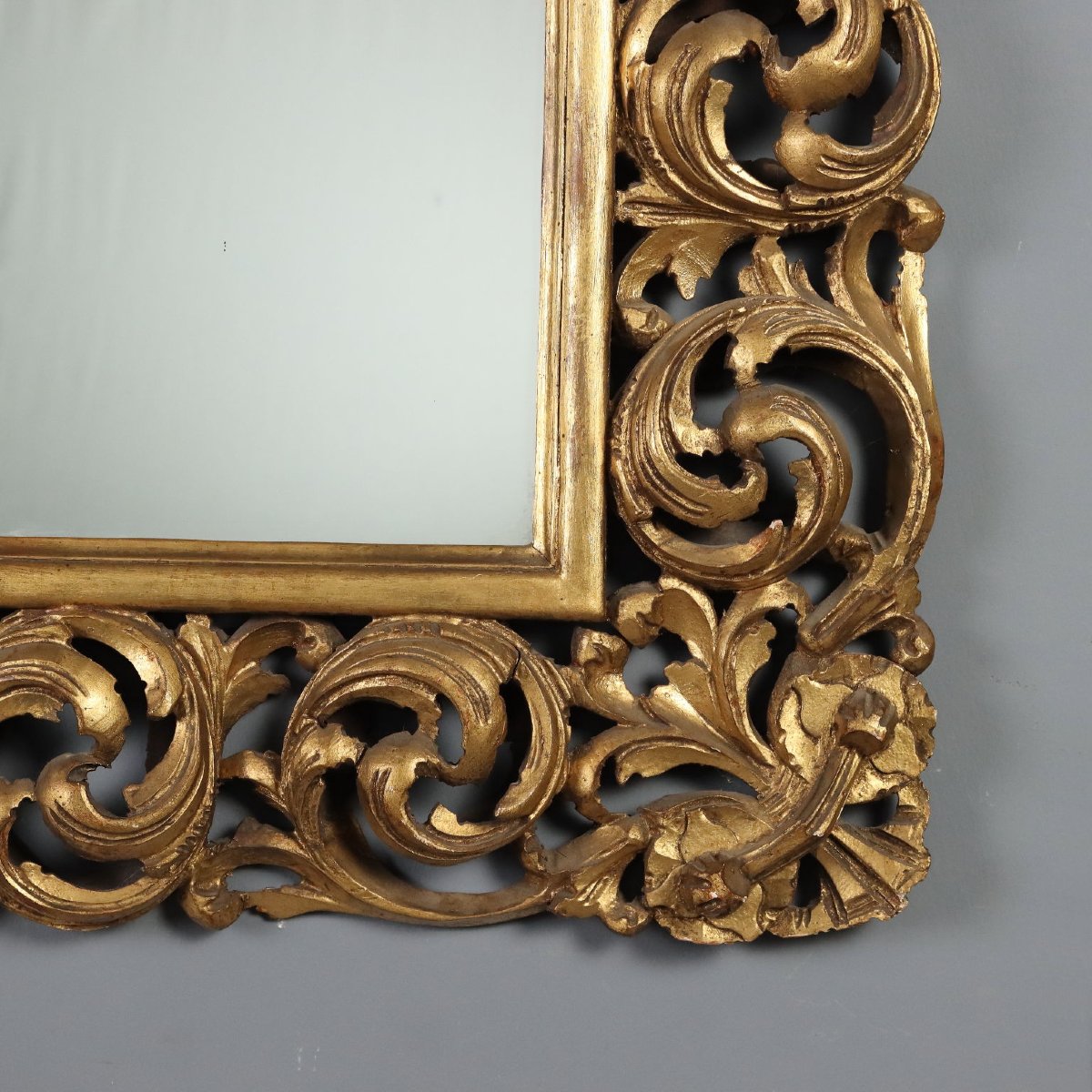 Miroir Style Baroque en Bois Doré - Italie XXe Siècle-photo-1