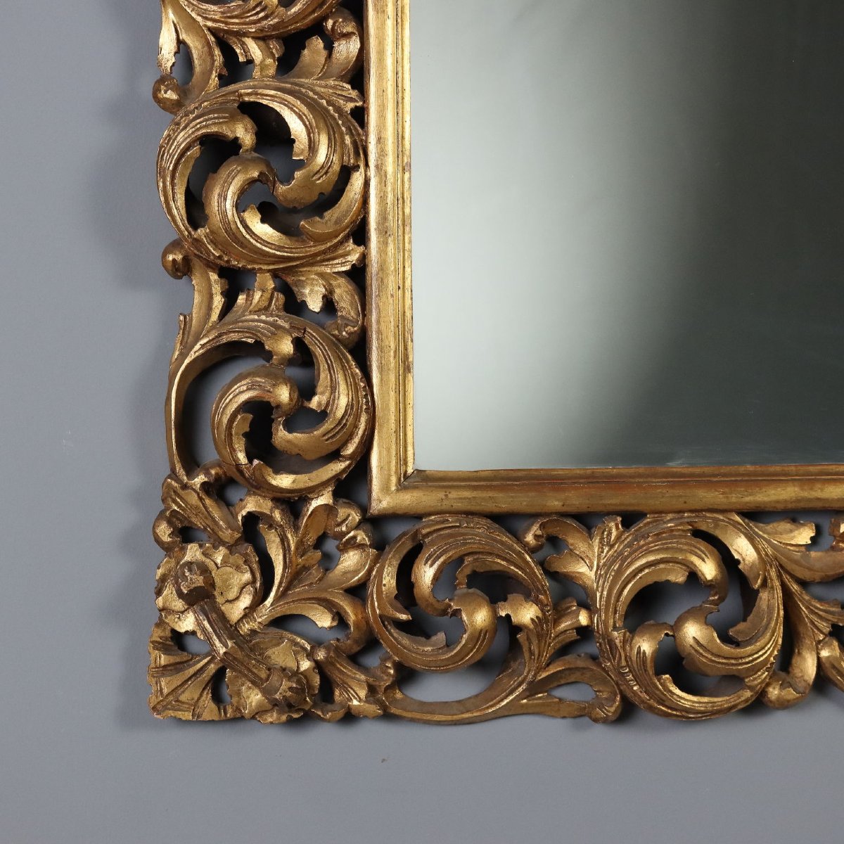 Miroir Style Baroque en Bois Doré - Italie XXe Siècle-photo-2