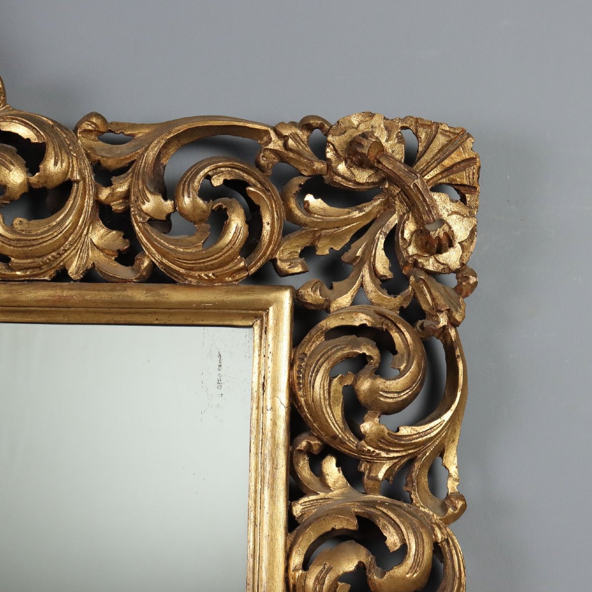 Miroir Style Baroque en Bois Doré - Italie XXe Siècle-photo-4