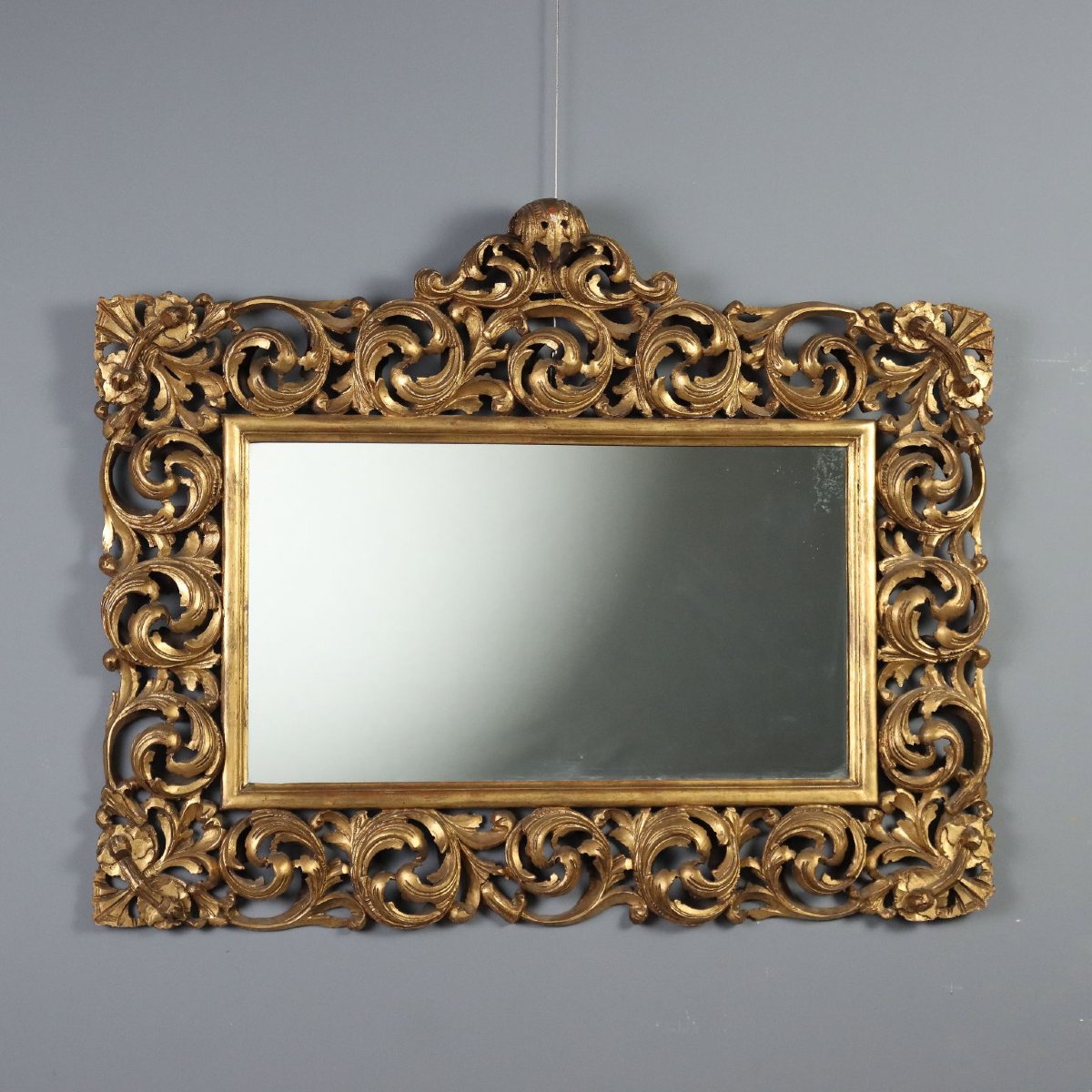 Miroir Style Baroque en Bois Doré - Italie XXe Siècle
