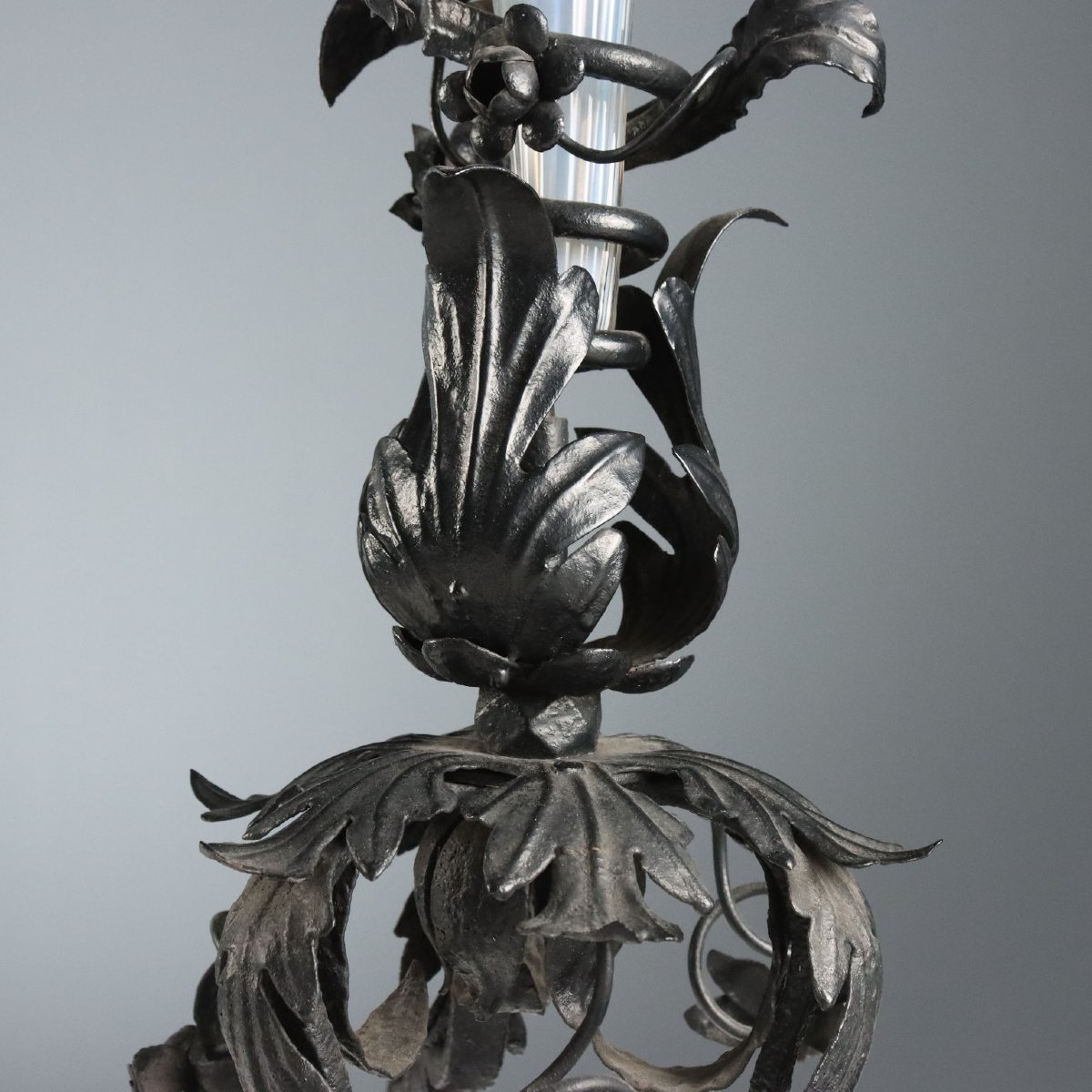 Paire de vases en fer forgé et verre, fabrication de Murano Italie, début des années 1900-photo-3