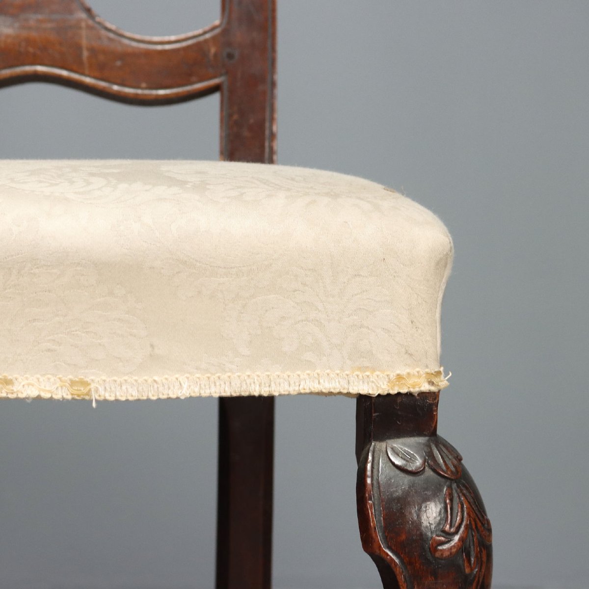 Quatre Chaises Baroques Anciennes Noyer Tissu Italie XVIIIe Siècle-photo-3