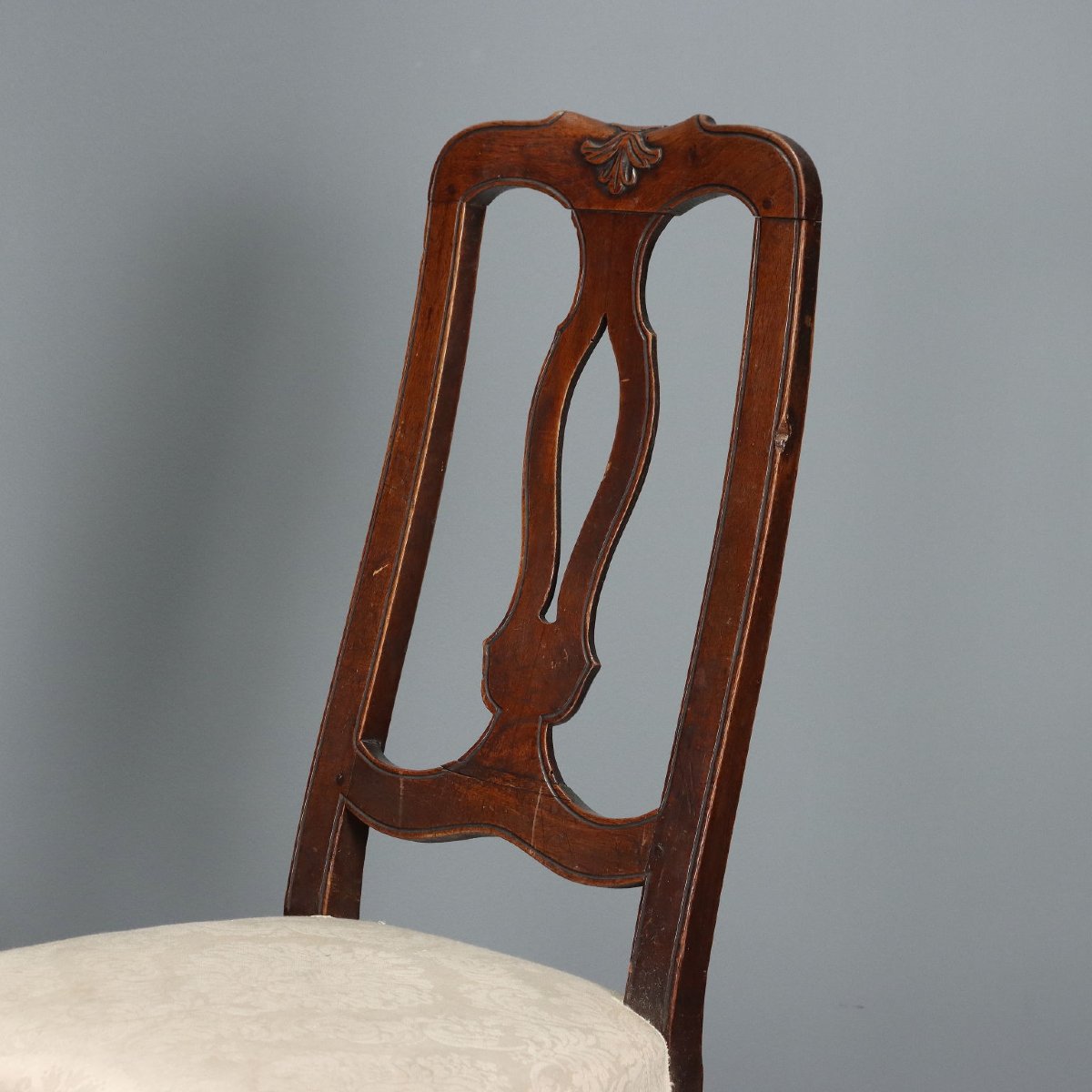 Quatre Chaises Baroques Anciennes Noyer Tissu Italie XVIIIe Siècle-photo-4