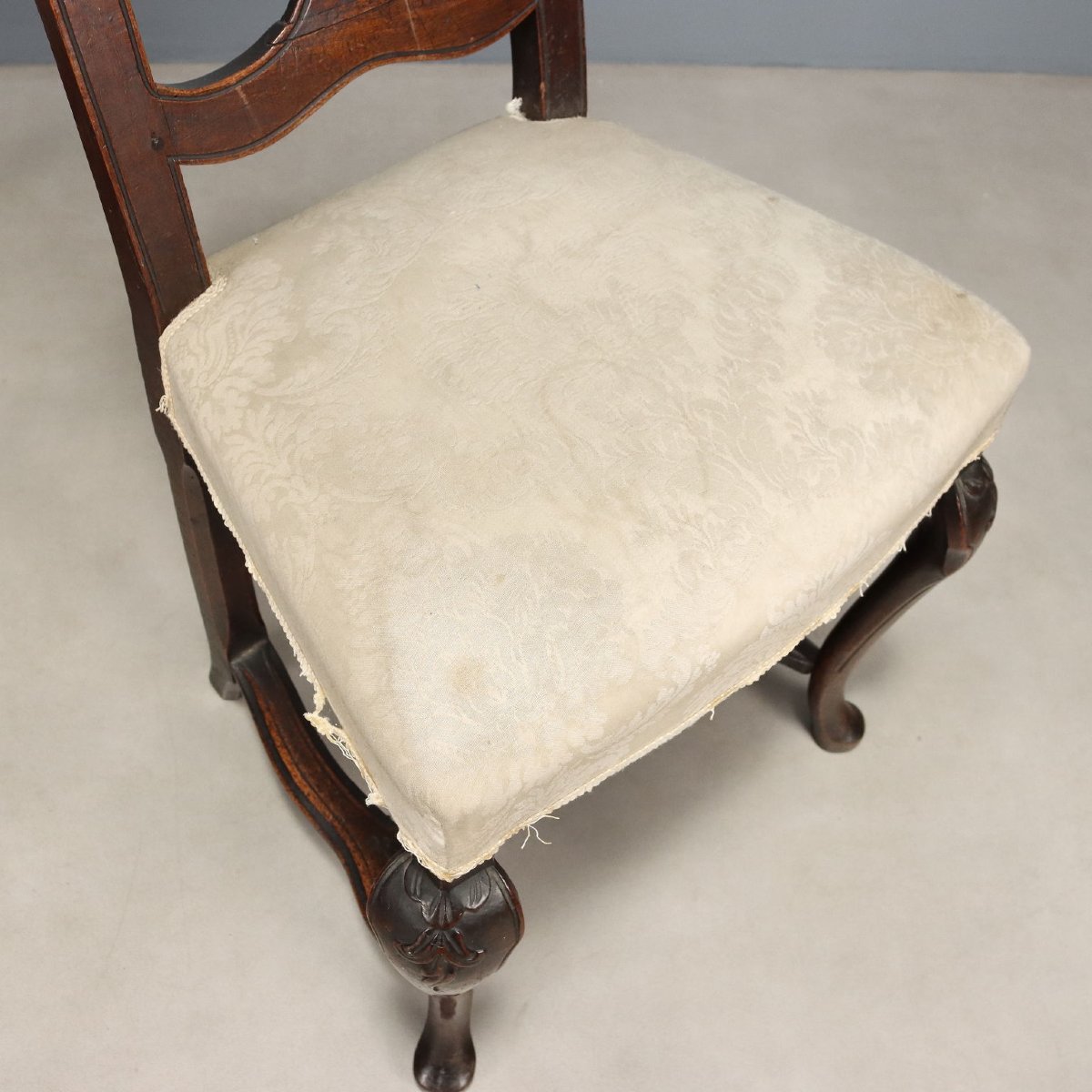 Quatre Chaises Baroques Anciennes Noyer Tissu Italie XVIIIe Siècle-photo-1