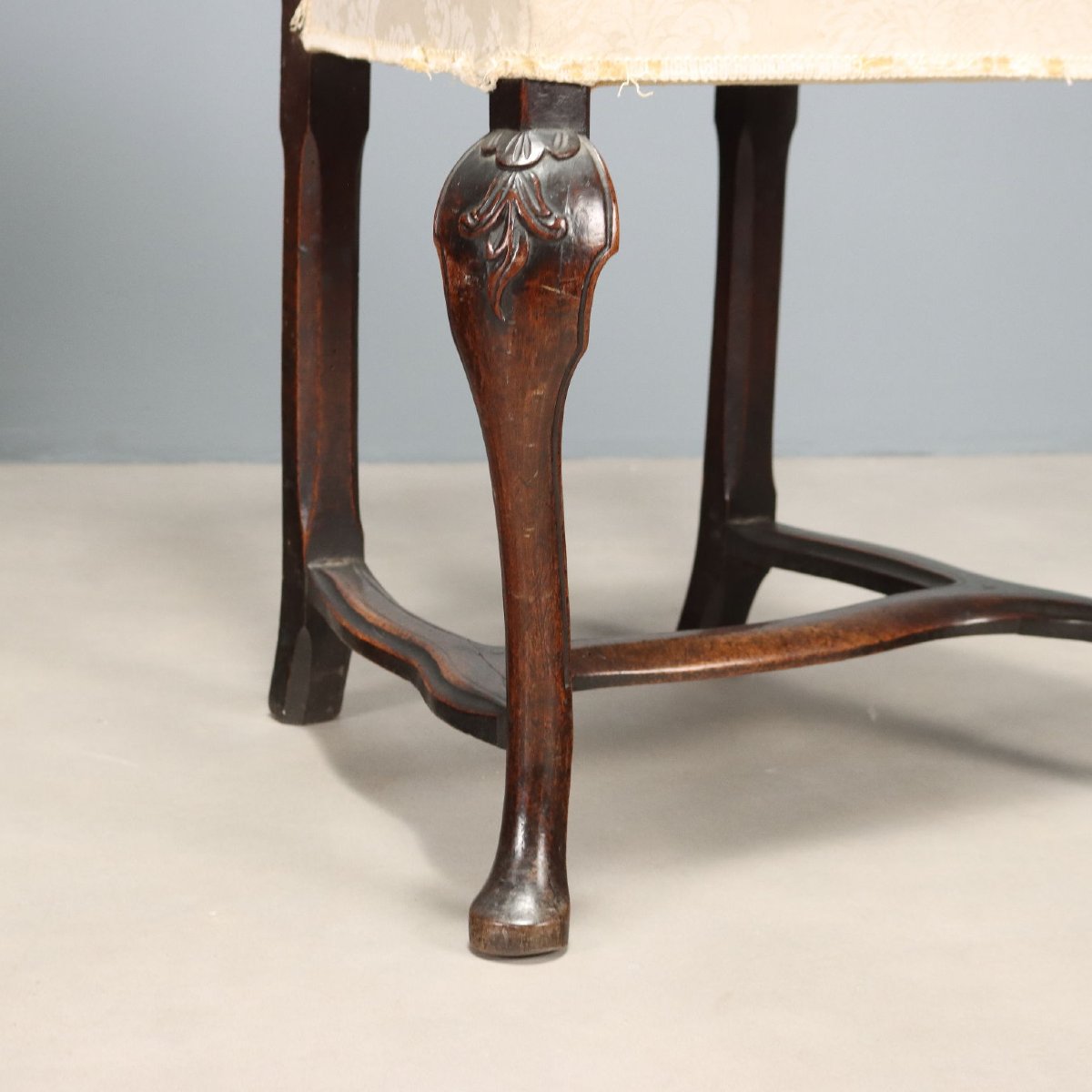 Quatre Chaises Baroques Anciennes Noyer Tissu Italie XVIIIe Siècle-photo-3
