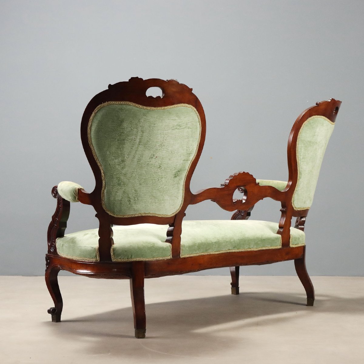 Antique Louis Philippe Sofa Carved Walnut Fabric Italy XIX Century Original-photo-5