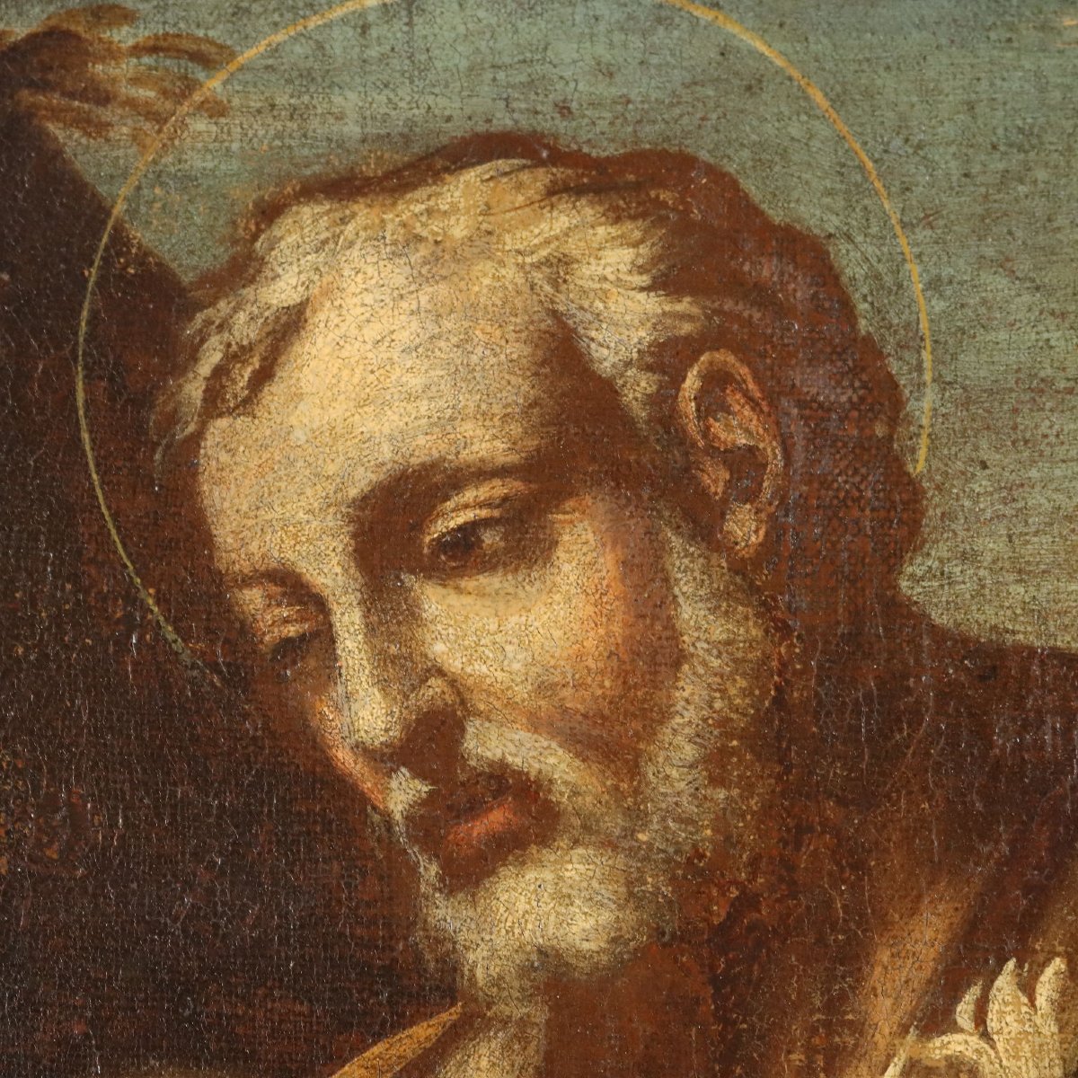 Tableau Ancien Saint Joseph Huile sur Toile Italie XVIIe Siècle Original-photo-1