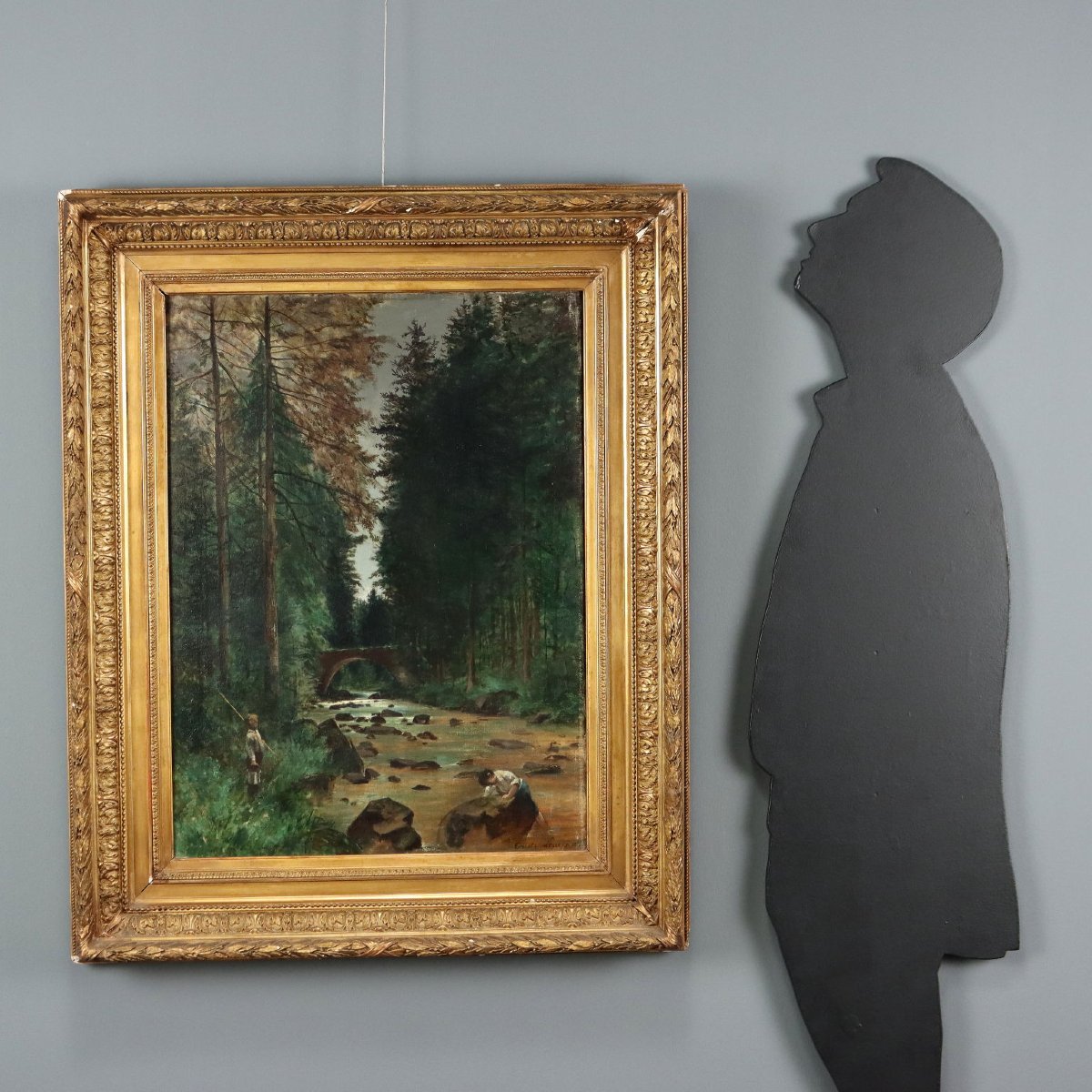 Antique Painting Wooden Landscape Signed Tristan Lacroix 1883 Original-photo-3