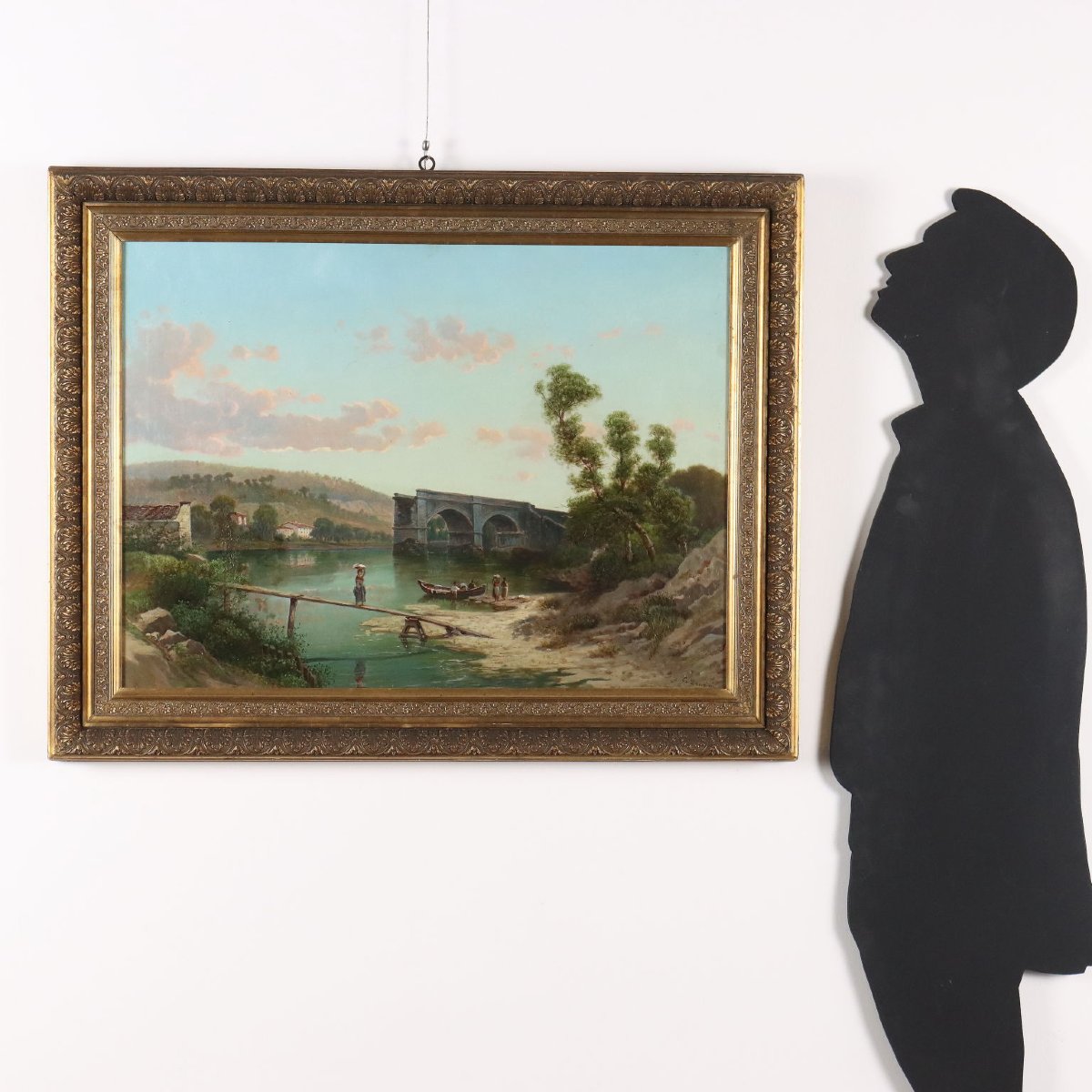 Tableau Ancien Signé Emilio Donnini Paysage avec Rivière XIXe Siècle Original-photo-2