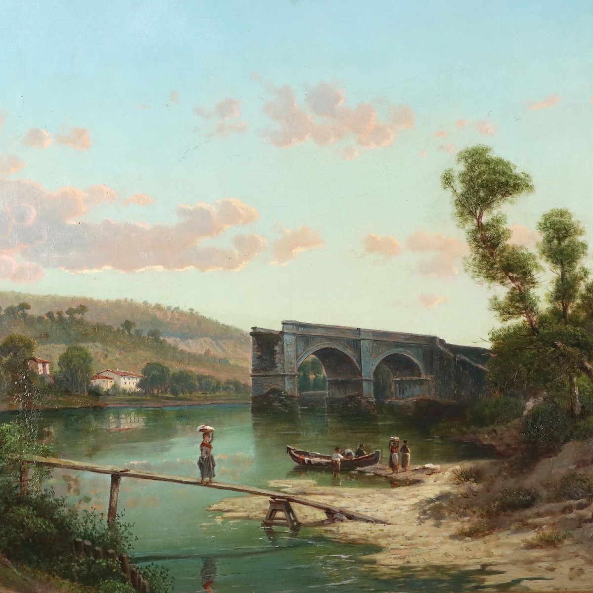 Tableau Ancien Signé Emilio Donnini Paysage avec Rivière XIXe Siècle Original-photo-3