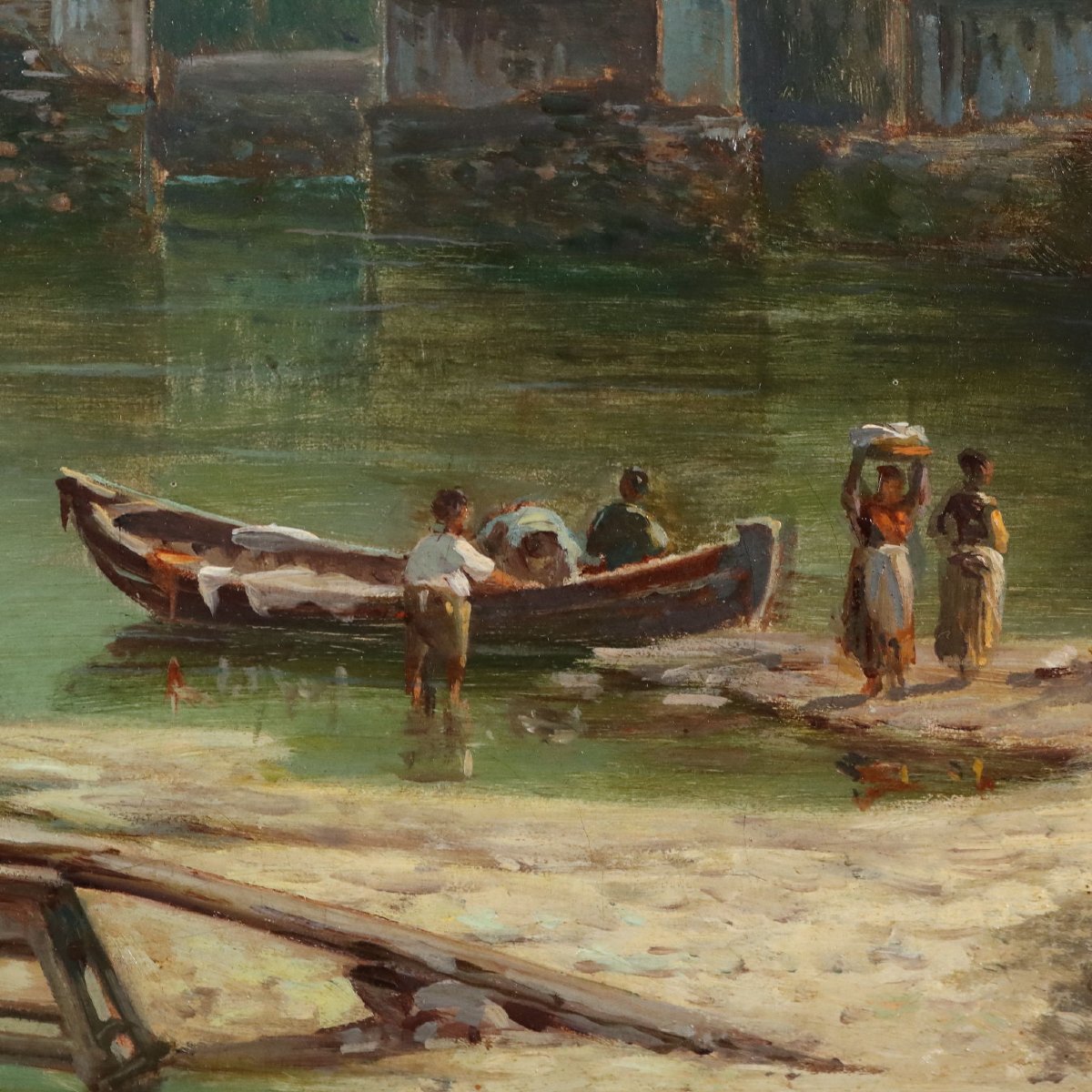 Tableau Ancien Signé Emilio Donnini Paysage avec Rivière XIXe Siècle Original-photo-1