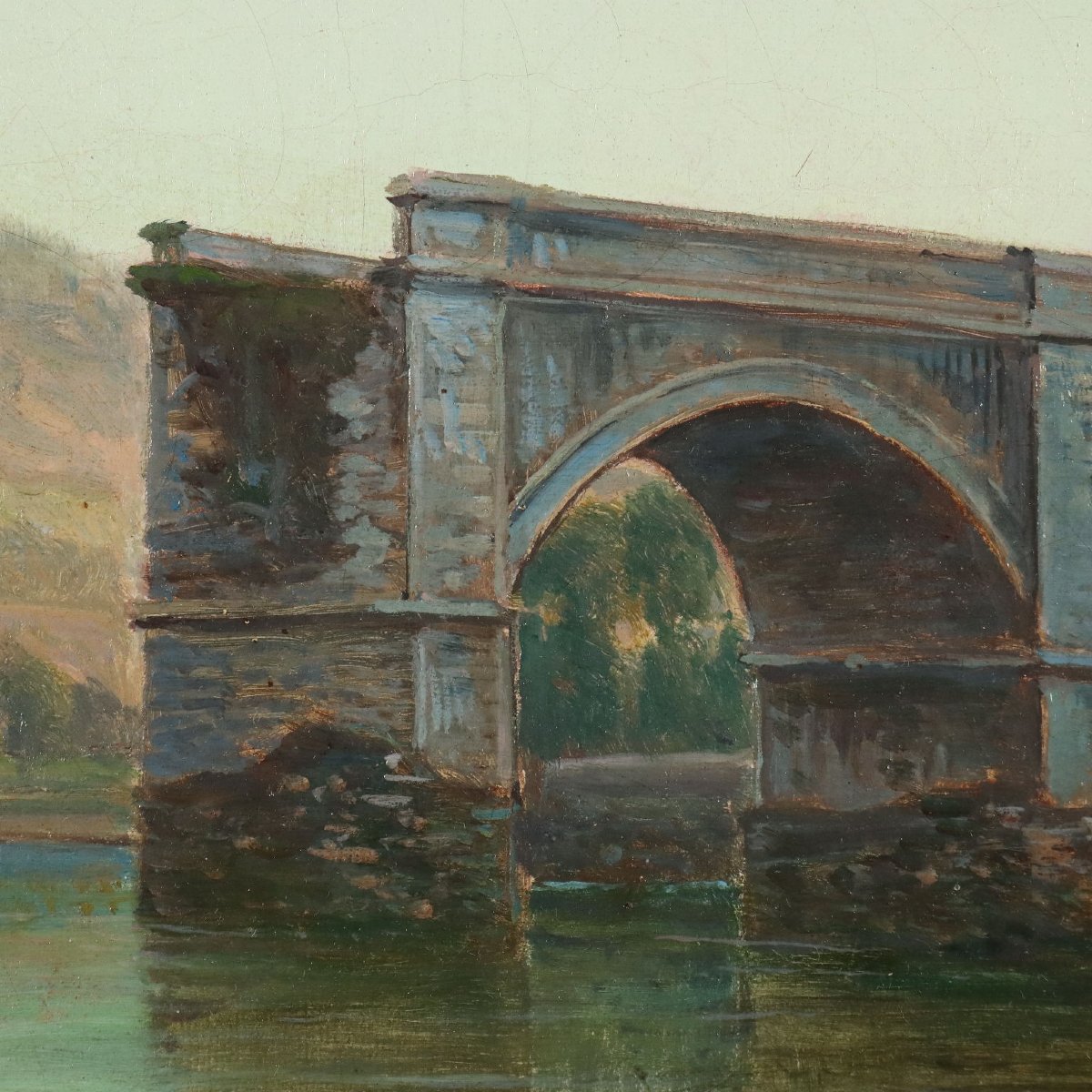 Tableau Ancien Signé Emilio Donnini Paysage avec Rivière XIXe Siècle Original-photo-2
