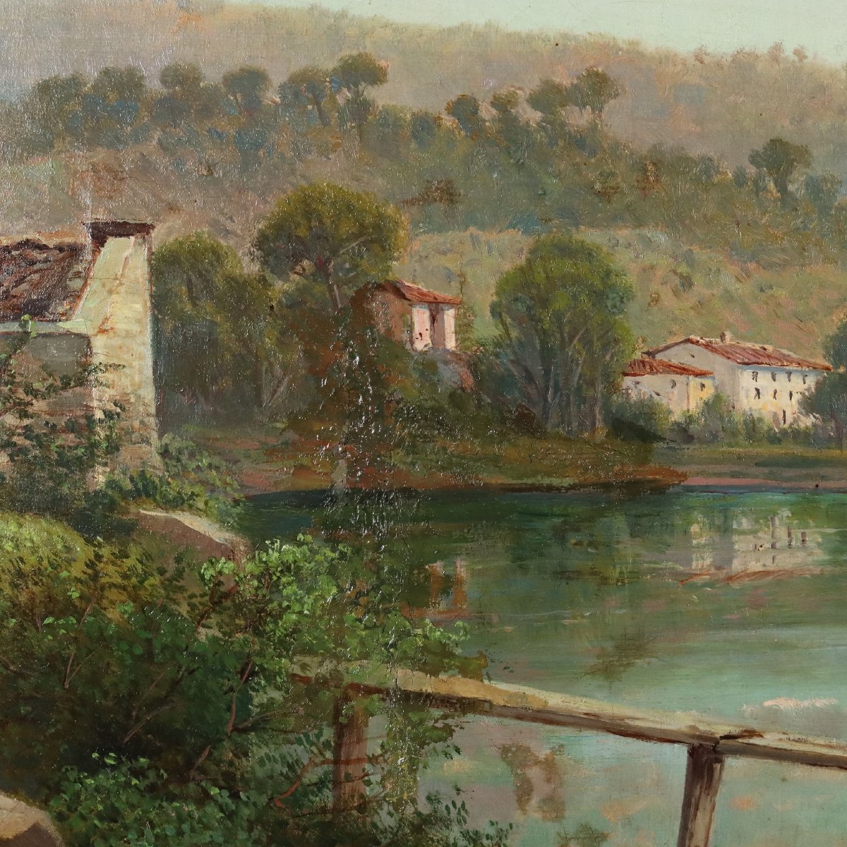 Tableau Ancien Signé Emilio Donnini Paysage avec Rivière XIXe Siècle Original-photo-3