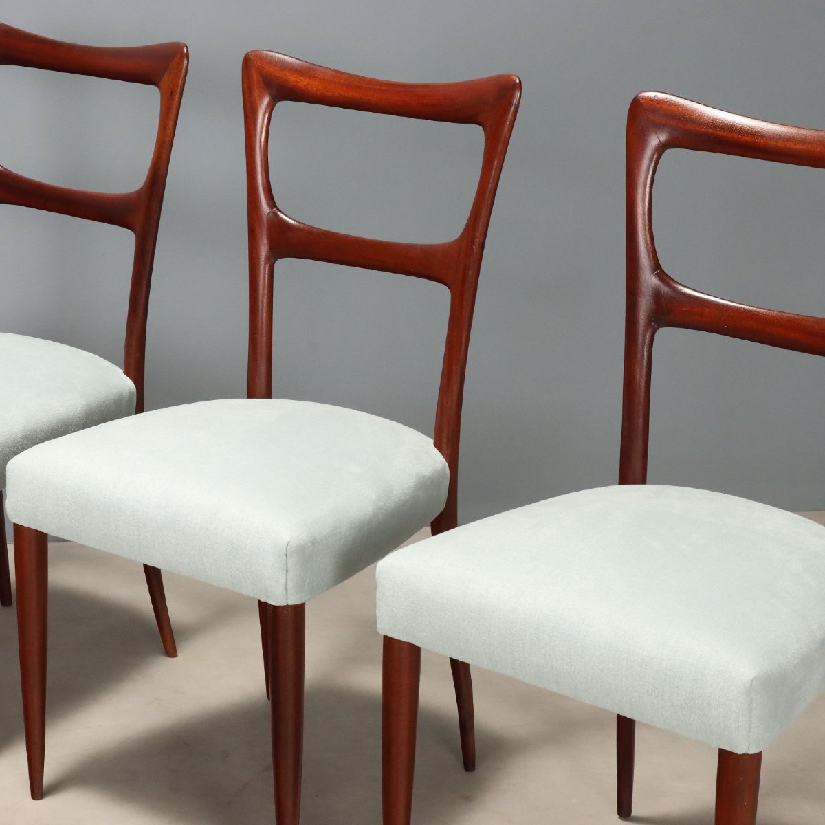 Chaises Vintage Acajou Tissu Restauré Design Italie Années 1950 Originales-photo-3