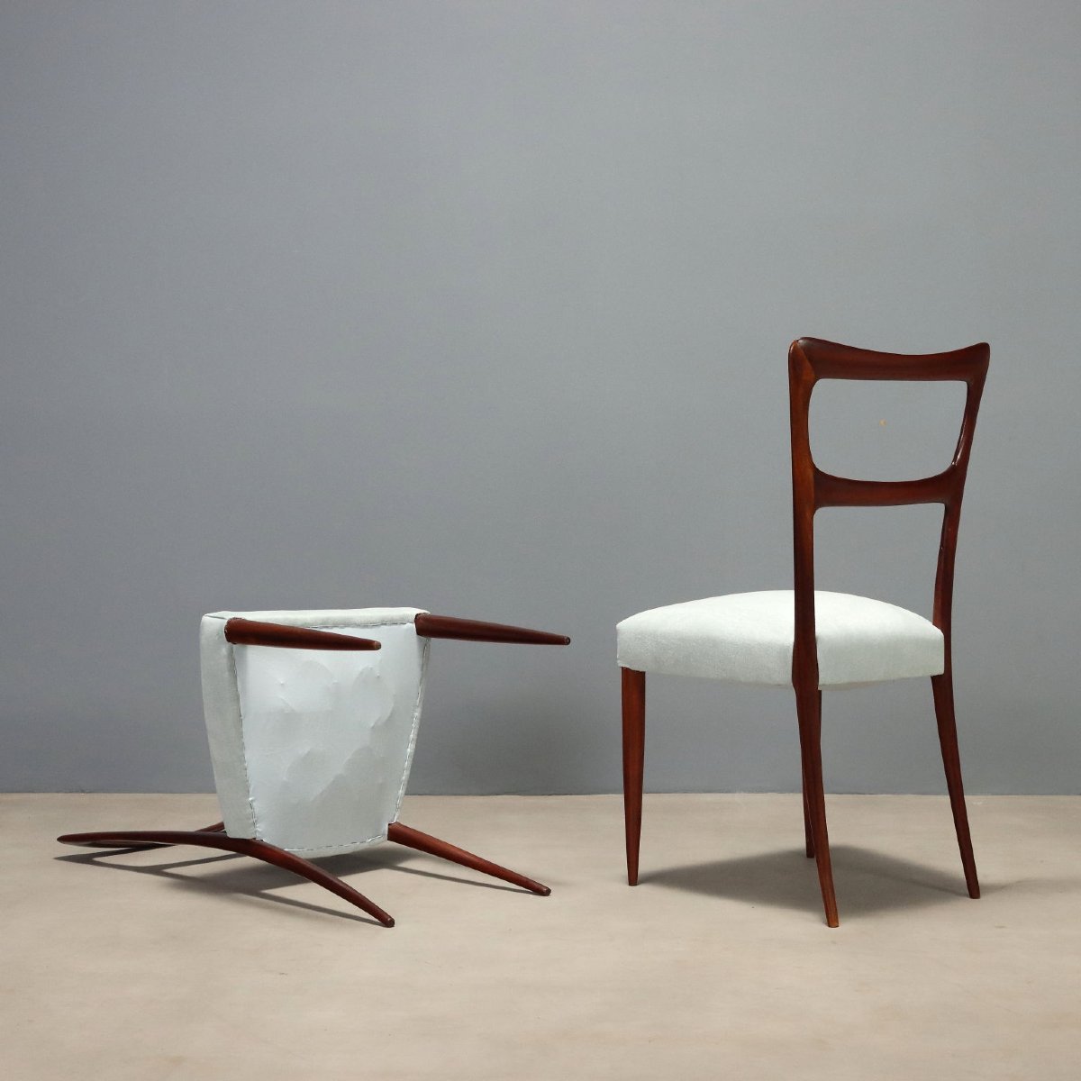Chaises Vintage Acajou Tissu Restauré Design Italie Années 1950 Originales-photo-4